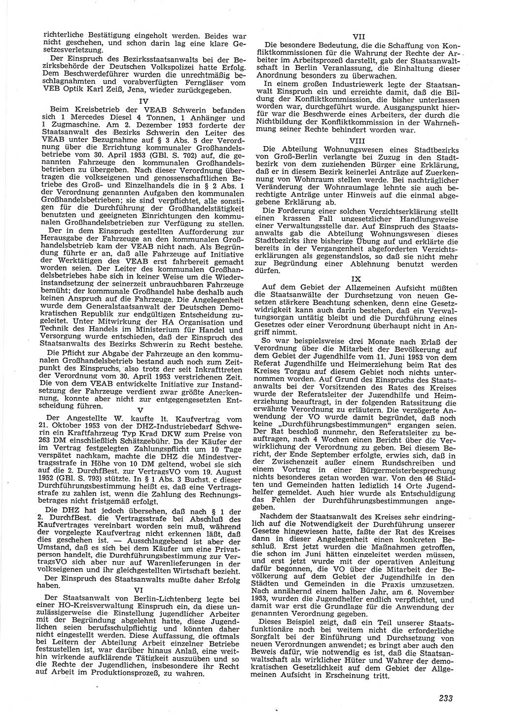 Neue Justiz (NJ), Zeitschrift für Recht und Rechtswissenschaft [Deutsche Demokratische Republik (DDR)], 8. Jahrgang 1954, Seite 233 (NJ DDR 1954, S. 233)