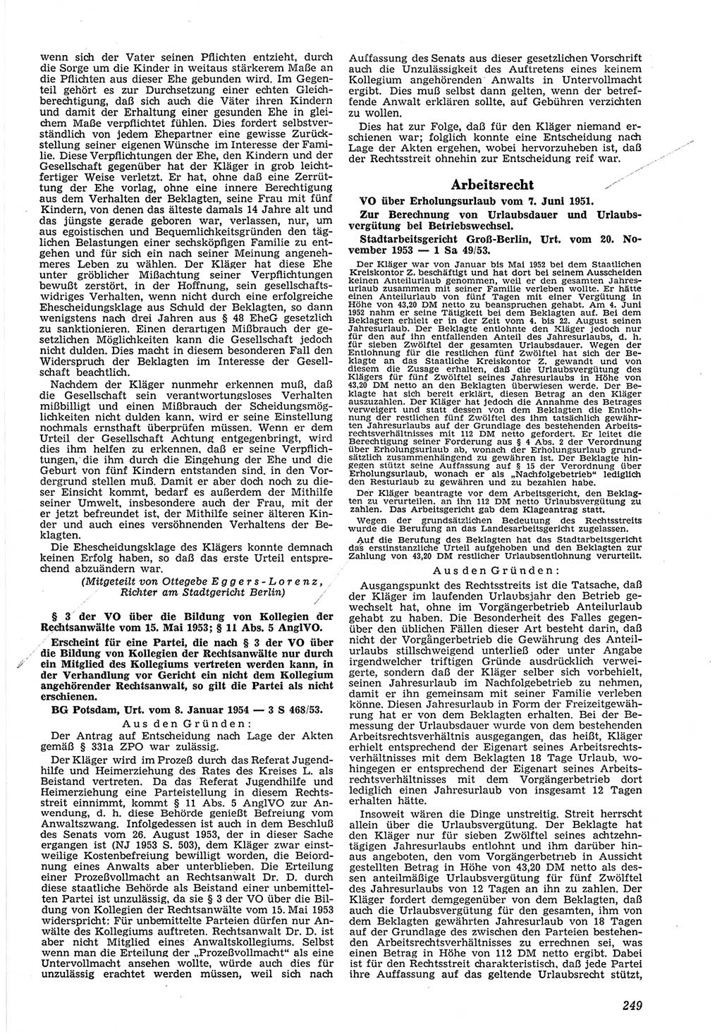 Neue Justiz (NJ), Zeitschrift für Recht und Rechtswissenschaft [Deutsche Demokratische Republik (DDR)], 8. Jahrgang 1954, Seite 249 (NJ DDR 1954, S. 249)