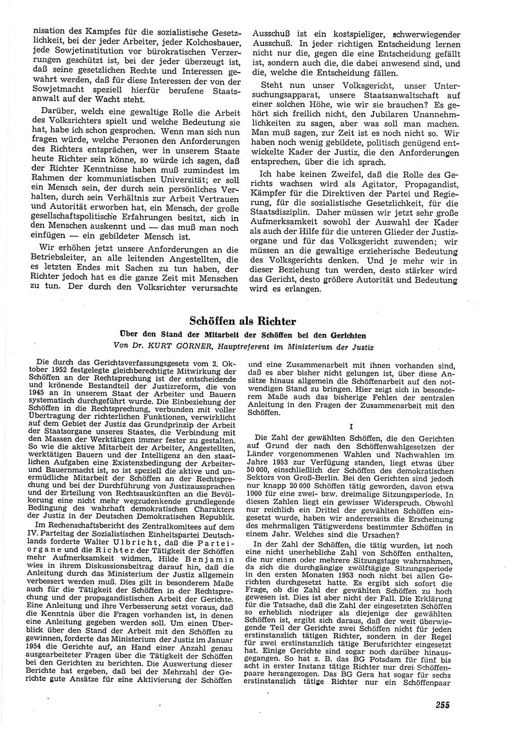 Neue Justiz (NJ), Zeitschrift für Recht und Rechtswissenschaft [Deutsche Demokratische Republik (DDR)], 8. Jahrgang 1954, Seite 255 (NJ DDR 1954, S. 255)