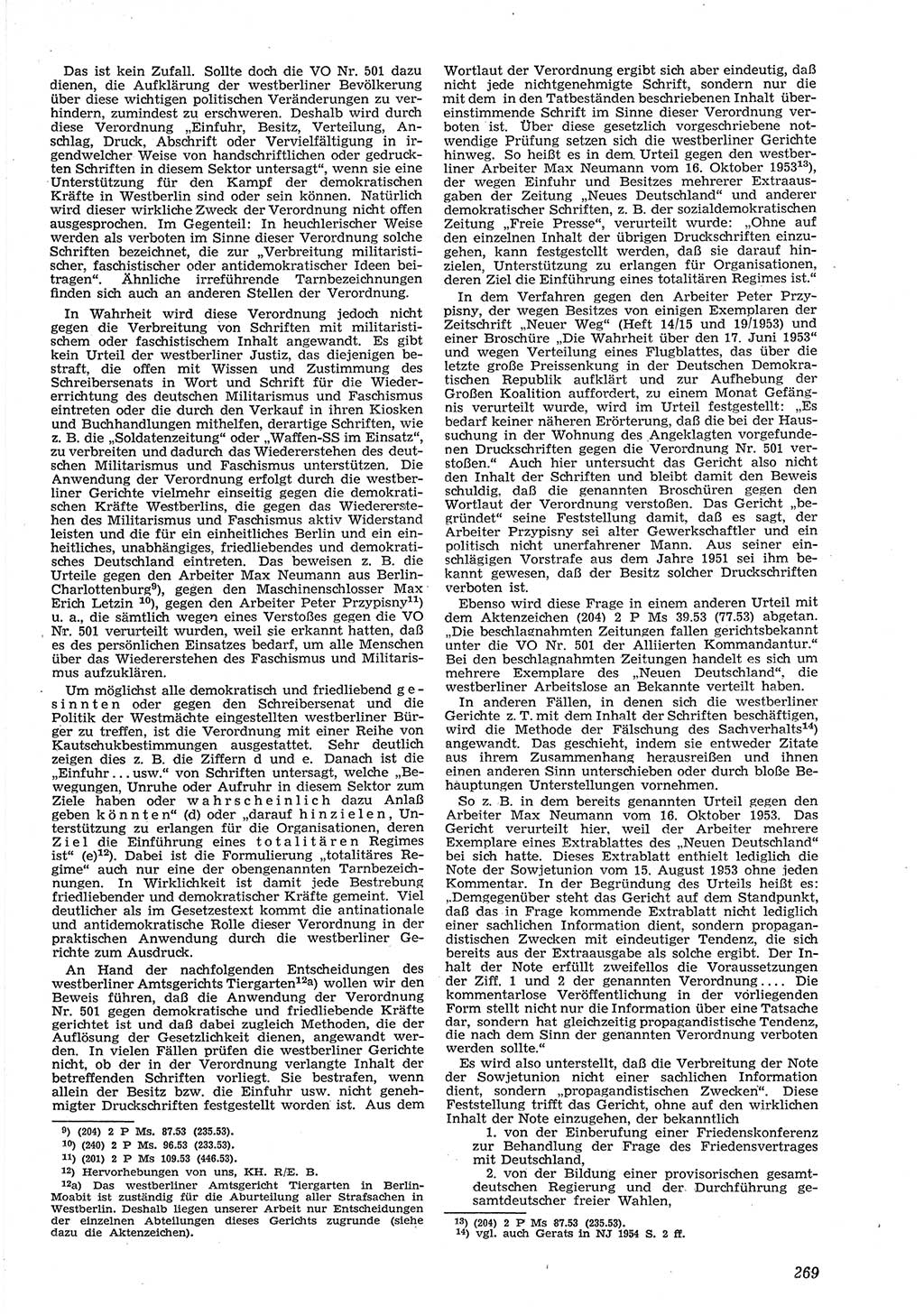 Neue Justiz (NJ), Zeitschrift für Recht und Rechtswissenschaft [Deutsche Demokratische Republik (DDR)], 8. Jahrgang 1954, Seite 269 (NJ DDR 1954, S. 269)