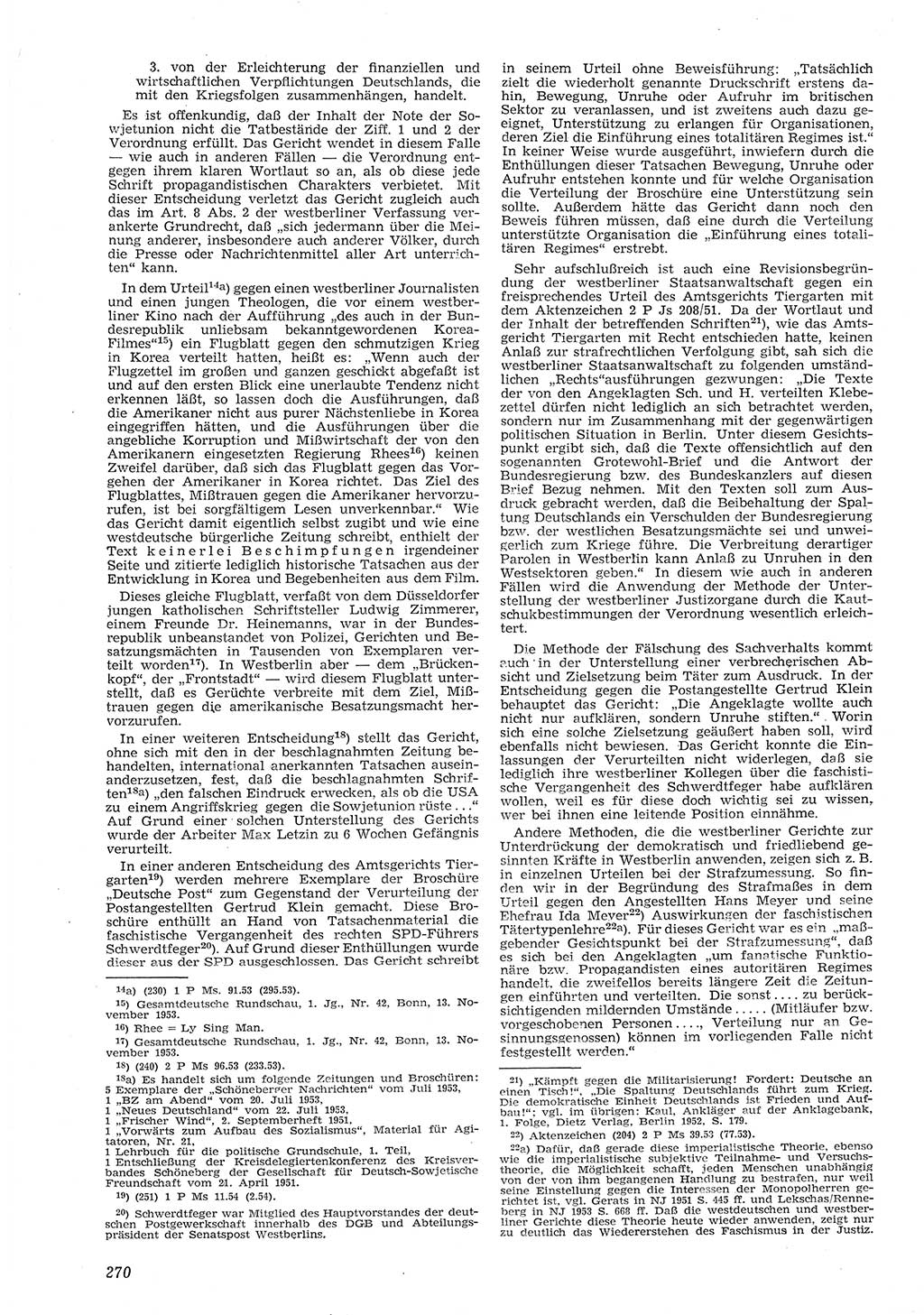 Neue Justiz (NJ), Zeitschrift für Recht und Rechtswissenschaft [Deutsche Demokratische Republik (DDR)], 8. Jahrgang 1954, Seite 270 (NJ DDR 1954, S. 270)