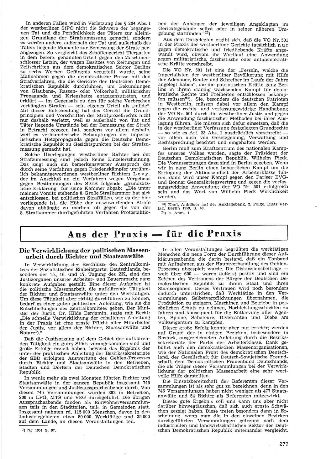 Neue Justiz (NJ), Zeitschrift für Recht und Rechtswissenschaft [Deutsche Demokratische Republik (DDR)], 8. Jahrgang 1954, Seite 271 (NJ DDR 1954, S. 271)