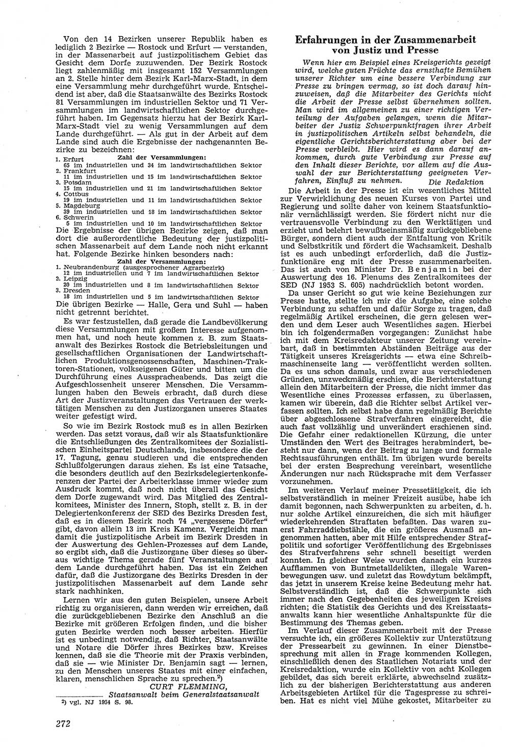 Neue Justiz (NJ), Zeitschrift für Recht und Rechtswissenschaft [Deutsche Demokratische Republik (DDR)], 8. Jahrgang 1954, Seite 272 (NJ DDR 1954, S. 272)