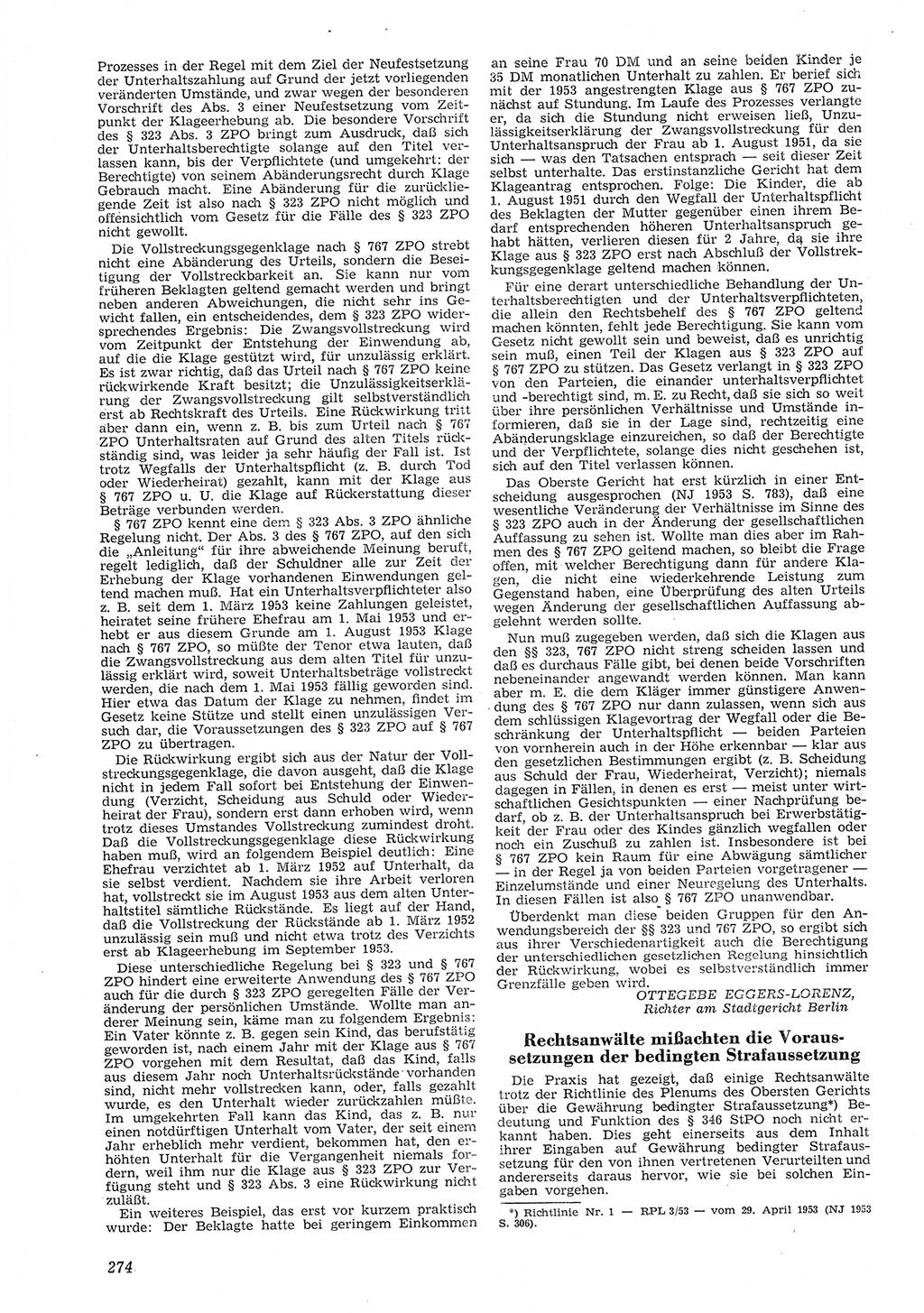 Neue Justiz (NJ), Zeitschrift für Recht und Rechtswissenschaft [Deutsche Demokratische Republik (DDR)], 8. Jahrgang 1954, Seite 274 (NJ DDR 1954, S. 274)