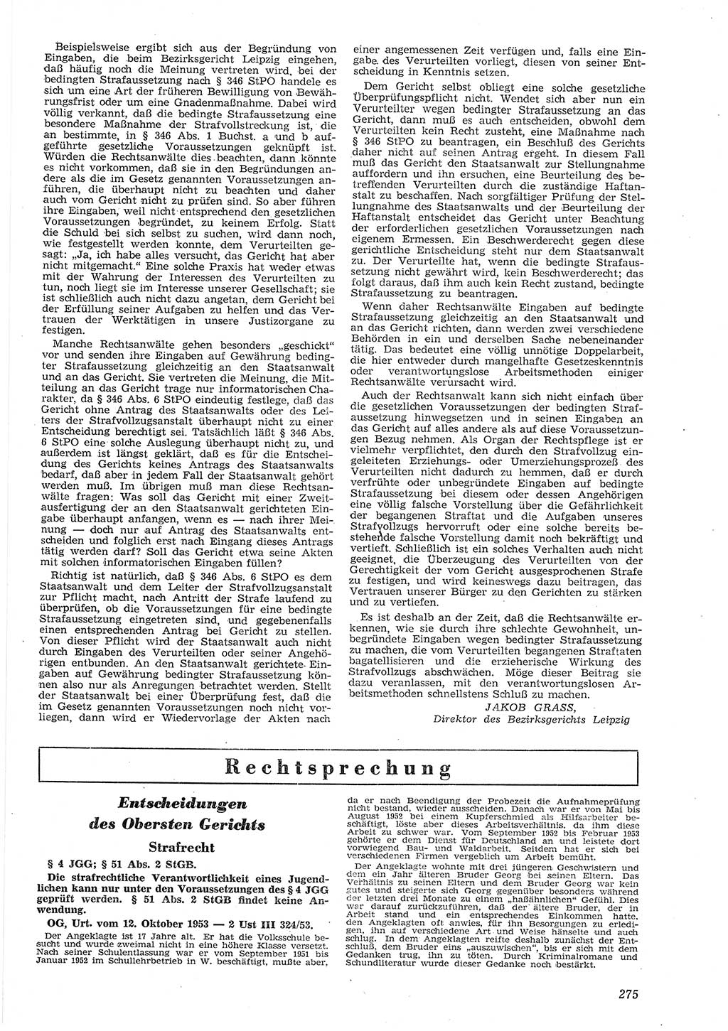 Neue Justiz (NJ), Zeitschrift für Recht und Rechtswissenschaft [Deutsche Demokratische Republik (DDR)], 8. Jahrgang 1954, Seite 275 (NJ DDR 1954, S. 275)