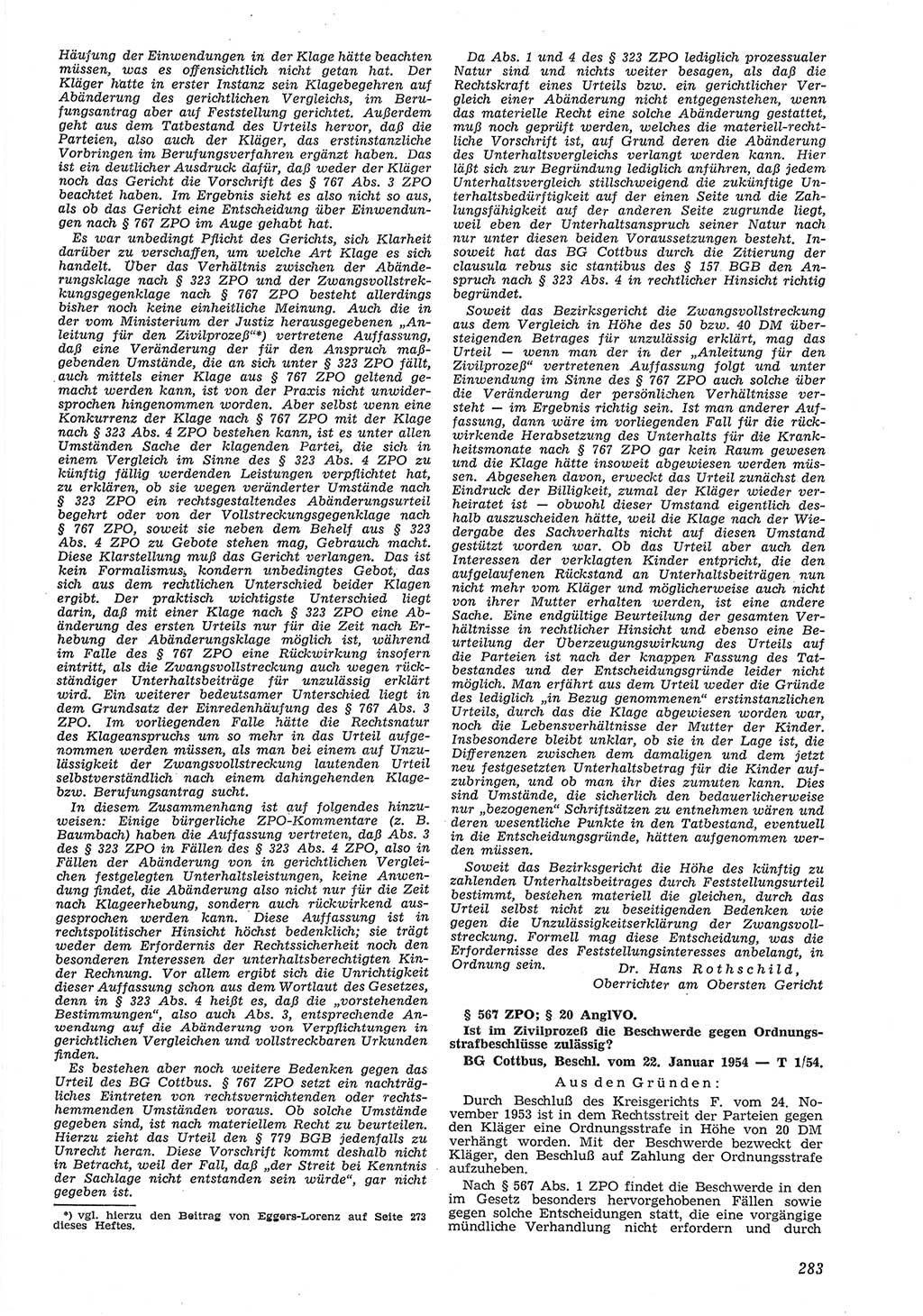 Neue Justiz (NJ), Zeitschrift für Recht und Rechtswissenschaft [Deutsche Demokratische Republik (DDR)], 8. Jahrgang 1954, Seite 283 (NJ DDR 1954, S. 283)