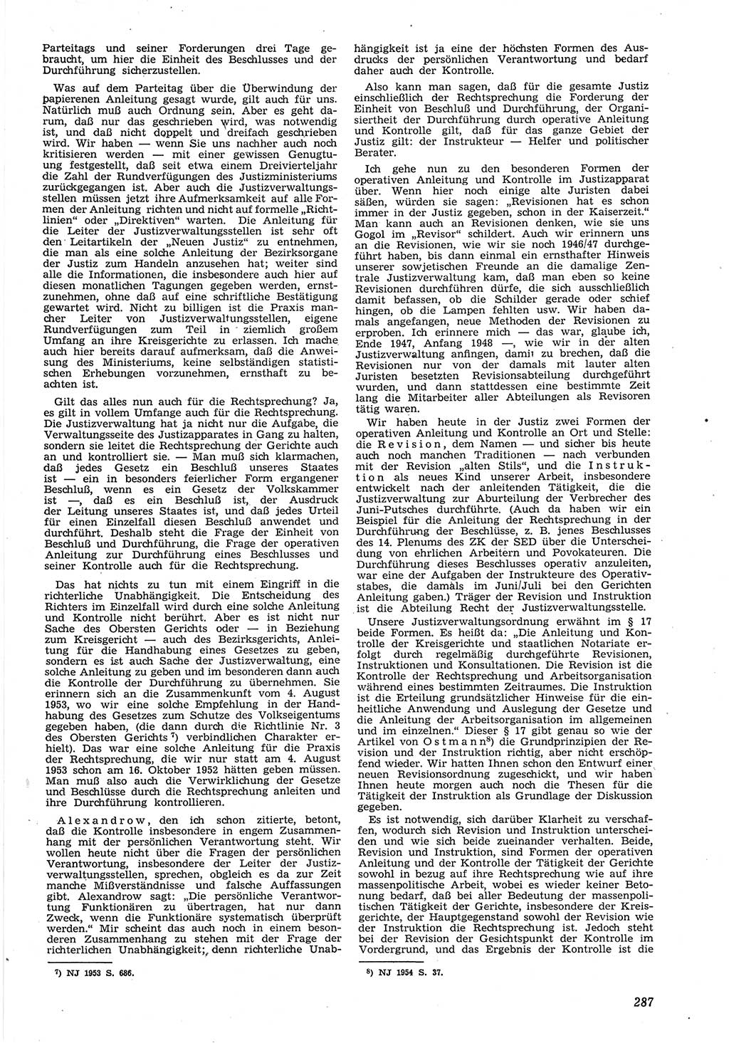 Neue Justiz (NJ), Zeitschrift für Recht und Rechtswissenschaft [Deutsche Demokratische Republik (DDR)], 8. Jahrgang 1954, Seite 287 (NJ DDR 1954, S. 287)