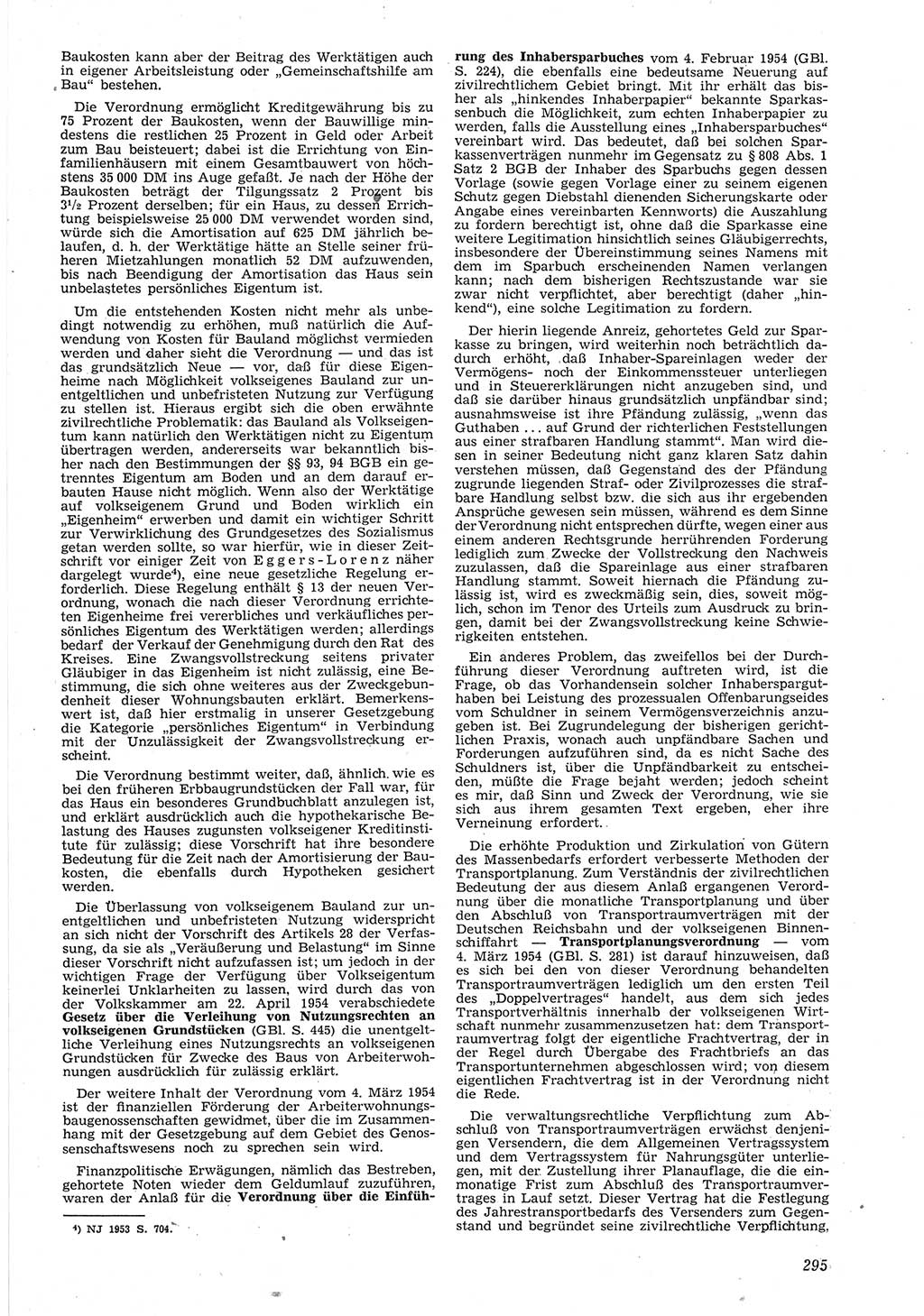 Neue Justiz (NJ), Zeitschrift für Recht und Rechtswissenschaft [Deutsche Demokratische Republik (DDR)], 8. Jahrgang 1954, Seite 295 (NJ DDR 1954, S. 295)