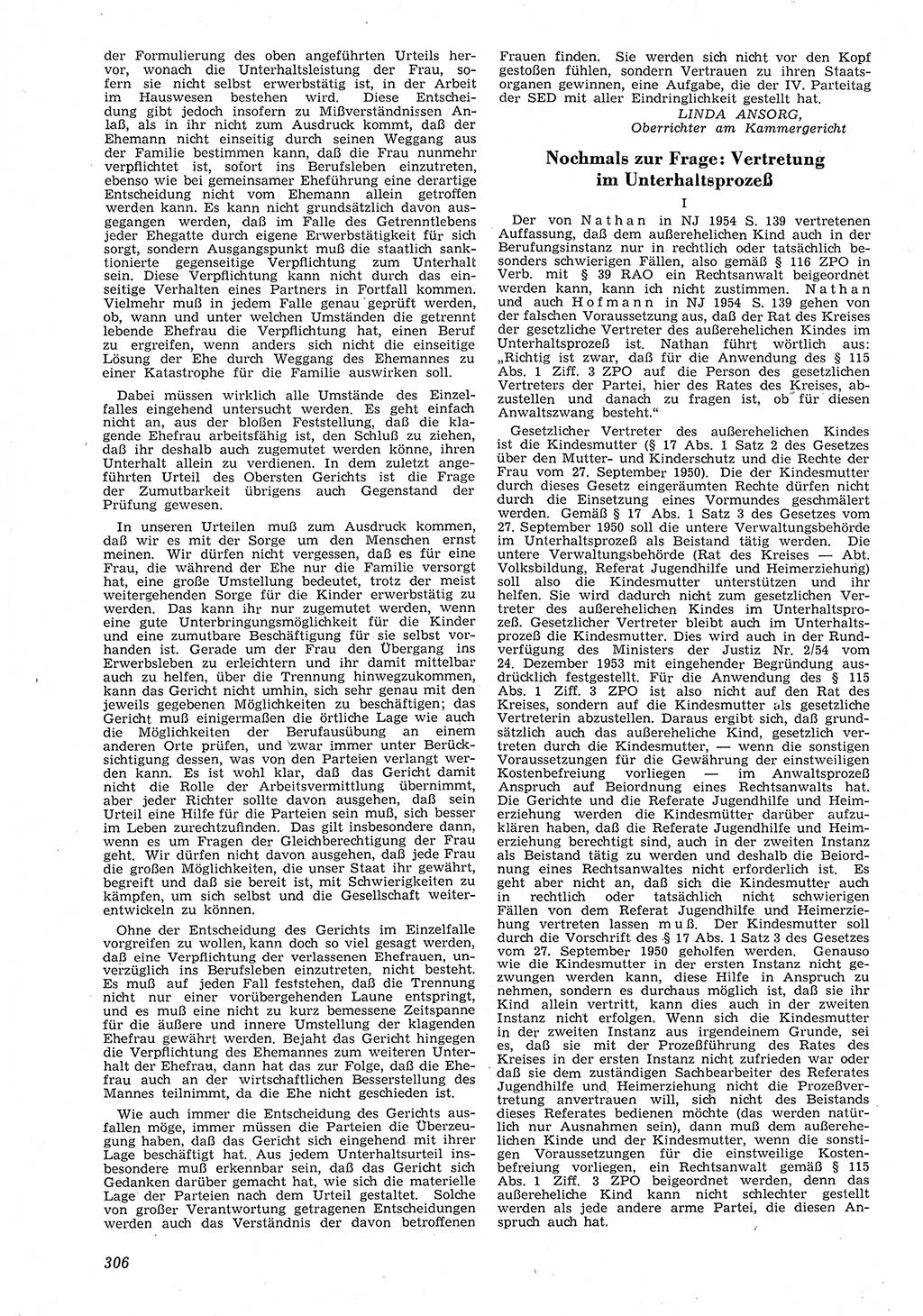 Neue Justiz (NJ), Zeitschrift für Recht und Rechtswissenschaft [Deutsche Demokratische Republik (DDR)], 8. Jahrgang 1954, Seite 306 (NJ DDR 1954, S. 306)