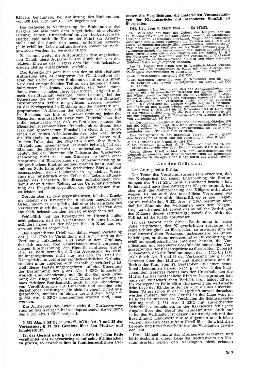 Neue Justiz (NJ), Zeitschrift für Recht und Rechtswissenschaft [Deutsche Demokratische Republik (DDR)], 8. Jahrgang 1954, Seite 309 (NJ DDR 1954, S. 309)