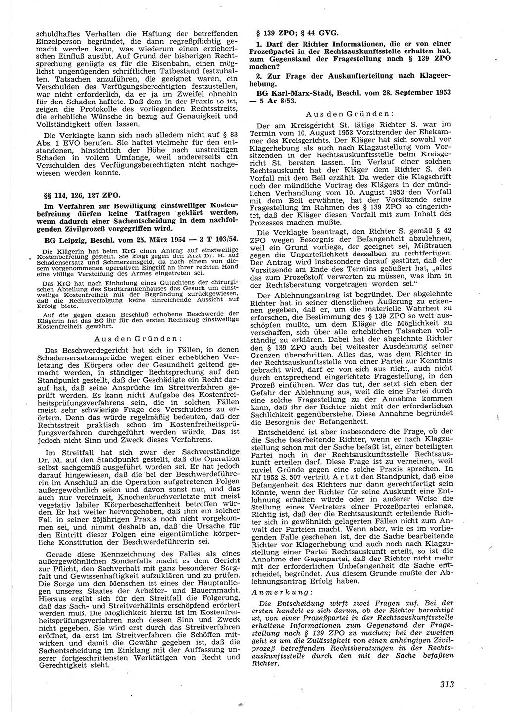 Neue Justiz (NJ), Zeitschrift für Recht und Rechtswissenschaft [Deutsche Demokratische Republik (DDR)], 8. Jahrgang 1954, Seite 313 (NJ DDR 1954, S. 313)