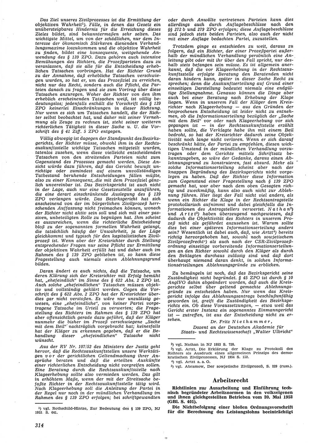 Neue Justiz (NJ), Zeitschrift für Recht und Rechtswissenschaft [Deutsche Demokratische Republik (DDR)], 8. Jahrgang 1954, Seite 314 (NJ DDR 1954, S. 314)
