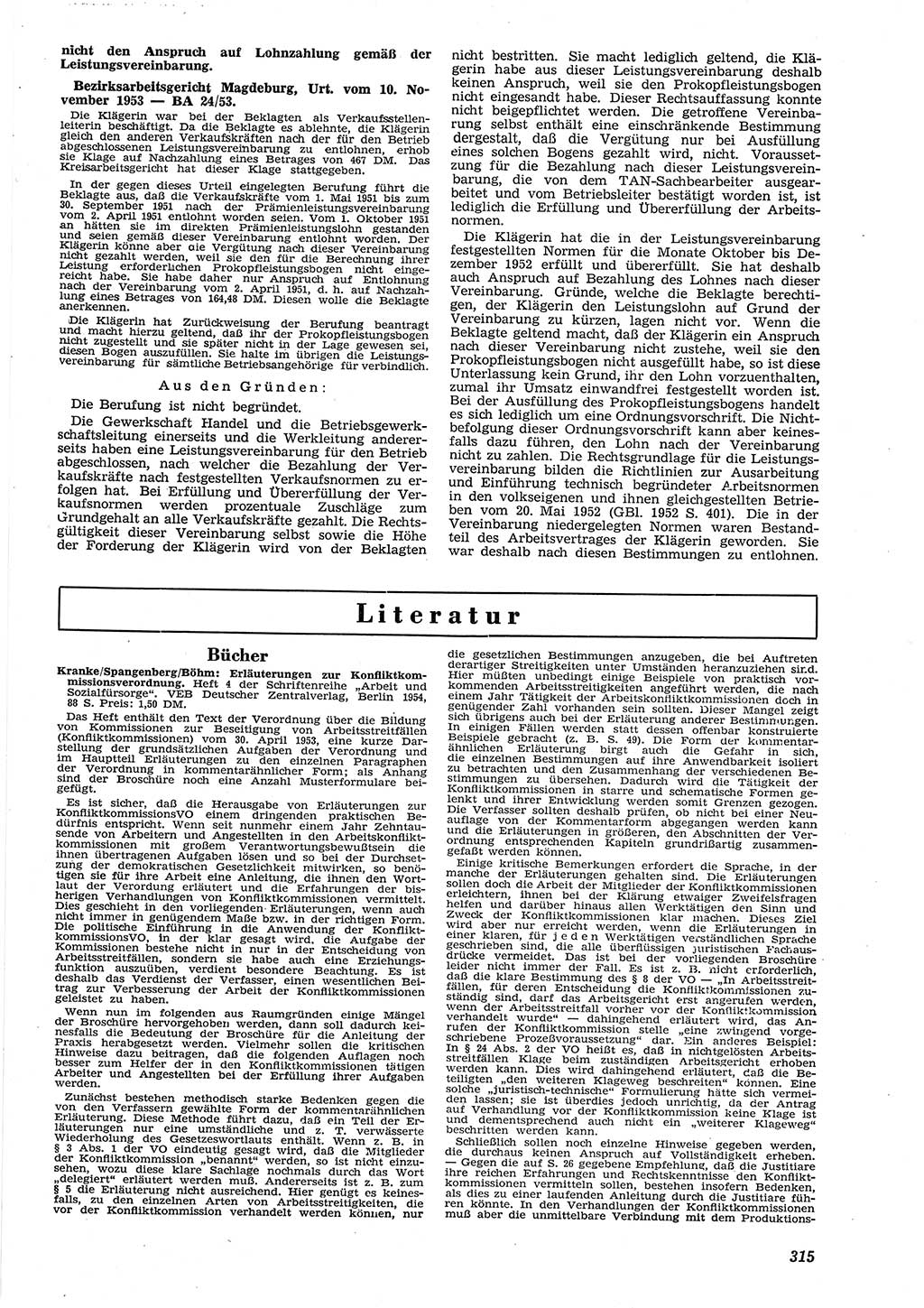 Neue Justiz (NJ), Zeitschrift für Recht und Rechtswissenschaft [Deutsche Demokratische Republik (DDR)], 8. Jahrgang 1954, Seite 315 (NJ DDR 1954, S. 315)