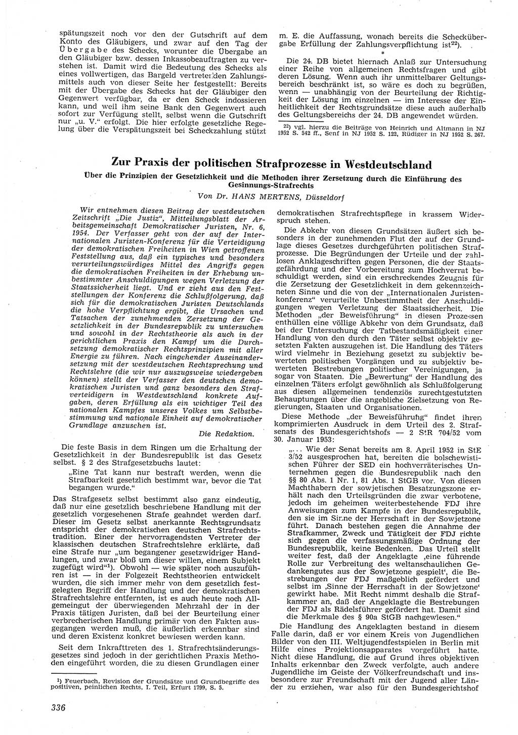 Neue Justiz (NJ), Zeitschrift für Recht und Rechtswissenschaft [Deutsche Demokratische Republik (DDR)], 8. Jahrgang 1954, Seite 336 (NJ DDR 1954, S. 336)