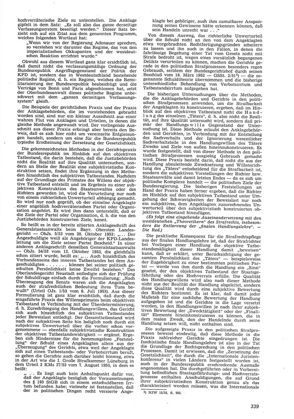 Neue Justiz (NJ), Zeitschrift für Recht und Rechtswissenschaft [Deutsche Demokratische Republik (DDR)], 8. Jahrgang 1954, Seite 339 (NJ DDR 1954, S. 339)