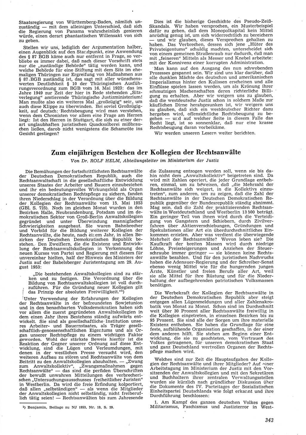 Neue Justiz (NJ), Zeitschrift für Recht und Rechtswissenschaft [Deutsche Demokratische Republik (DDR)], 8. Jahrgang 1954, Seite 343 (NJ DDR 1954, S. 343)