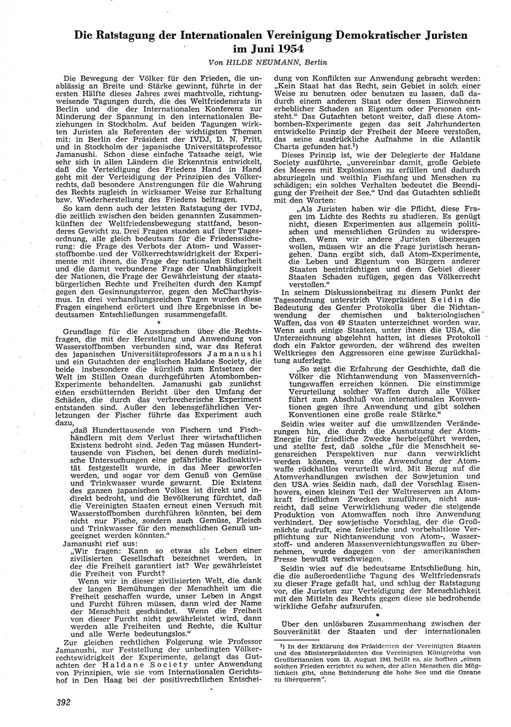 Neue Justiz (NJ), Zeitschrift für Recht und Rechtswissenschaft [Deutsche Demokratische Republik (DDR)], 8. Jahrgang 1954, Seite 392 (NJ DDR 1954, S. 392)