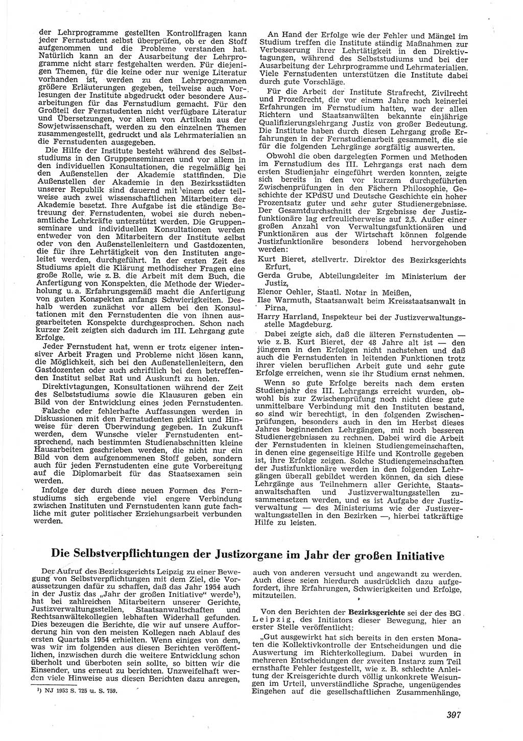 Neue Justiz (NJ), Zeitschrift für Recht und Rechtswissenschaft [Deutsche Demokratische Republik (DDR)], 8. Jahrgang 1954, Seite 397 (NJ DDR 1954, S. 397)