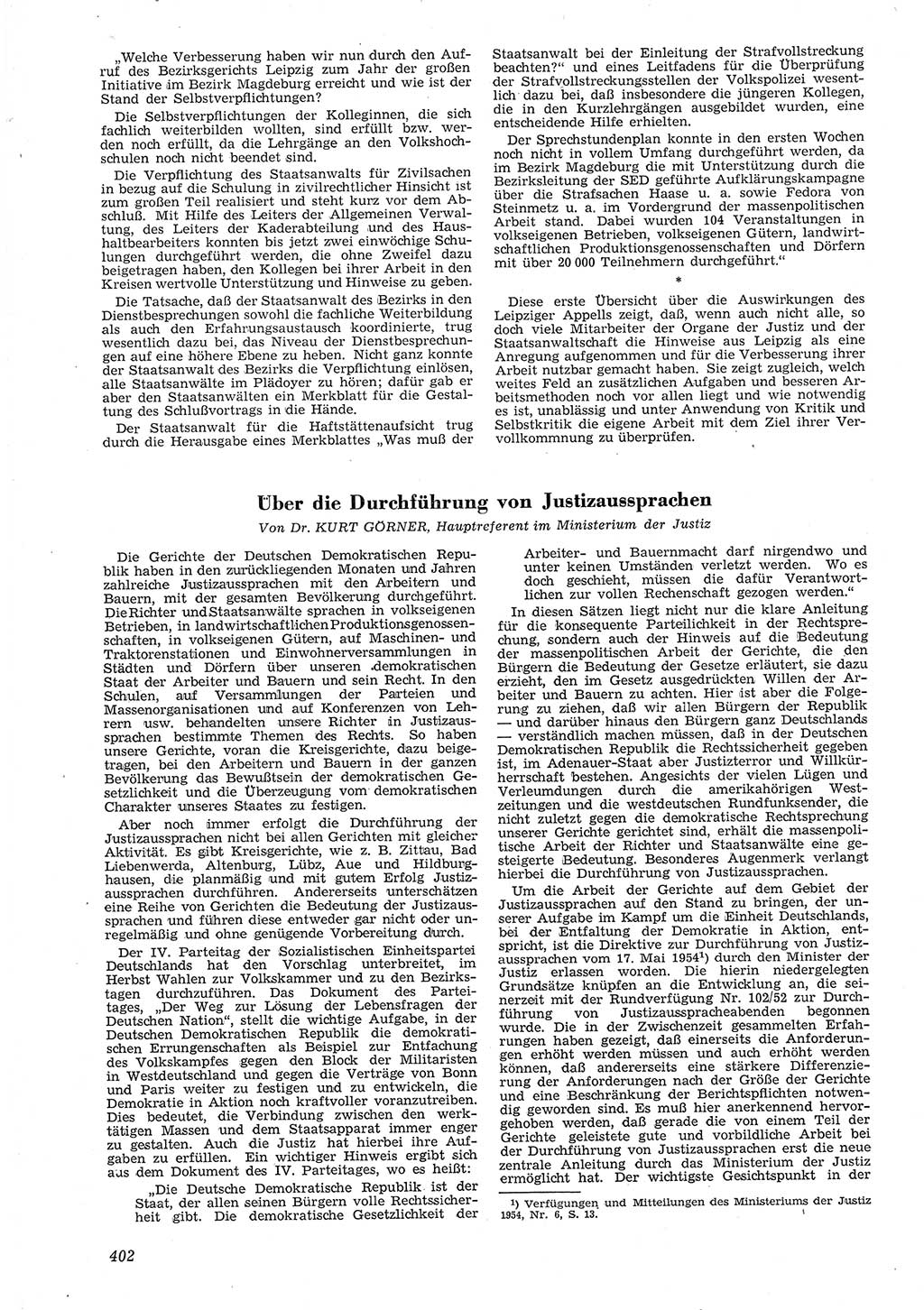 Neue Justiz (NJ), Zeitschrift für Recht und Rechtswissenschaft [Deutsche Demokratische Republik (DDR)], 8. Jahrgang 1954, Seite 402 (NJ DDR 1954, S. 402)