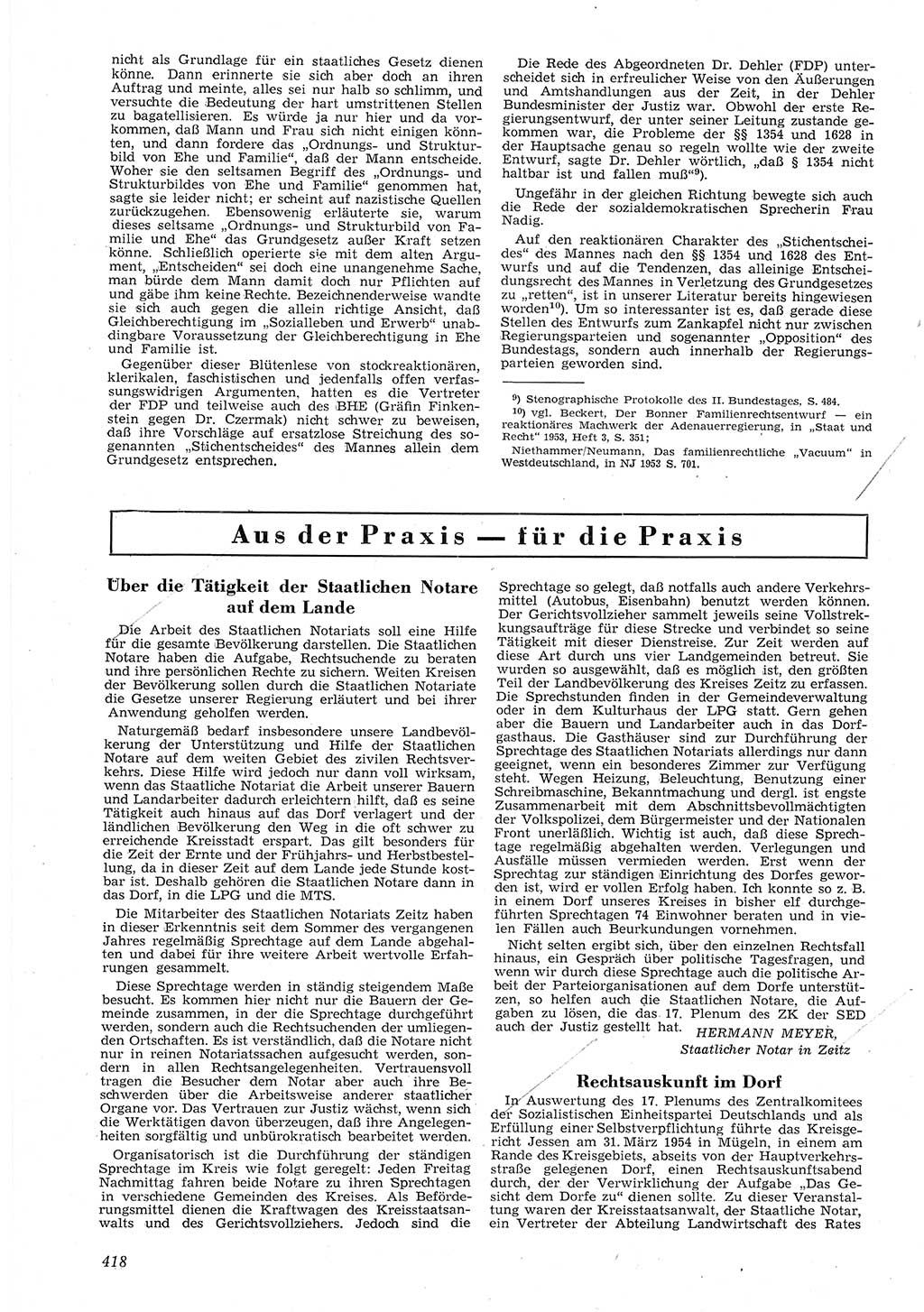 Neue Justiz (NJ), Zeitschrift für Recht und Rechtswissenschaft [Deutsche Demokratische Republik (DDR)], 8. Jahrgang 1954, Seite 418 (NJ DDR 1954, S. 418)