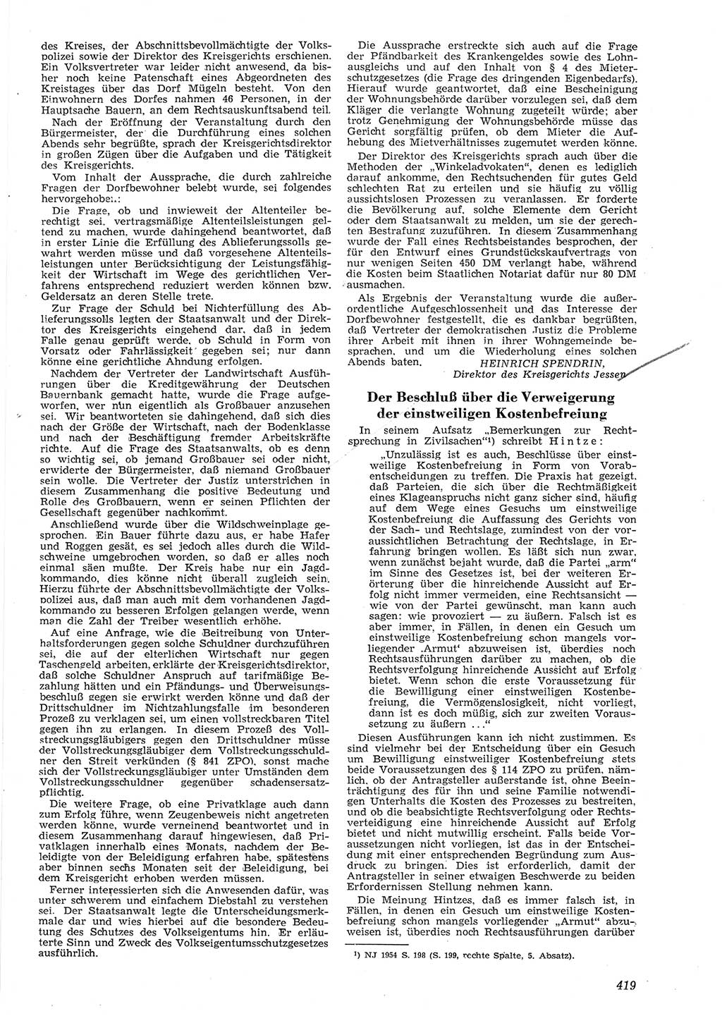 Neue Justiz (NJ), Zeitschrift für Recht und Rechtswissenschaft [Deutsche Demokratische Republik (DDR)], 8. Jahrgang 1954, Seite 419 (NJ DDR 1954, S. 419)