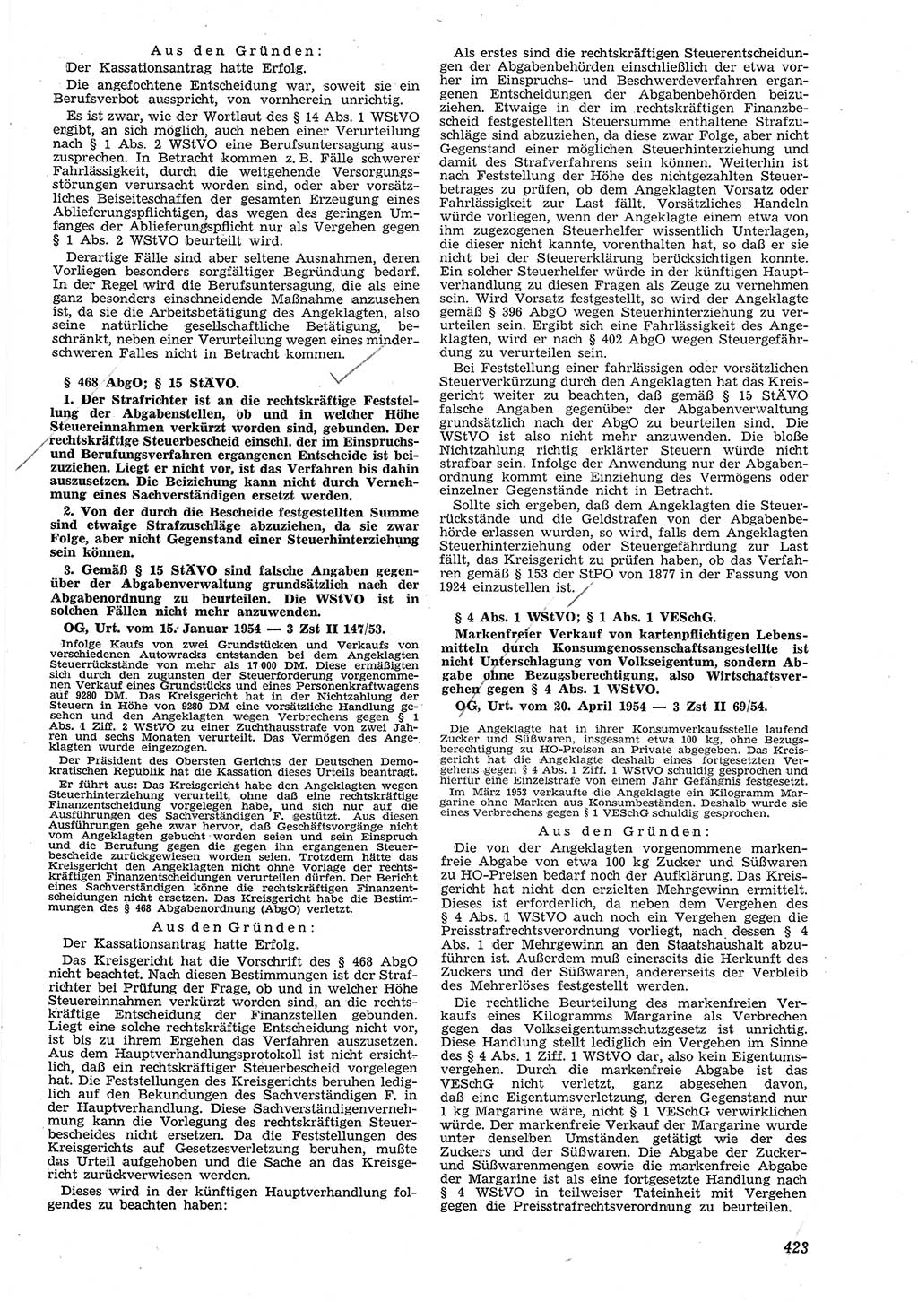 Neue Justiz (NJ), Zeitschrift für Recht und Rechtswissenschaft [Deutsche Demokratische Republik (DDR)], 8. Jahrgang 1954, Seite 423 (NJ DDR 1954, S. 423)