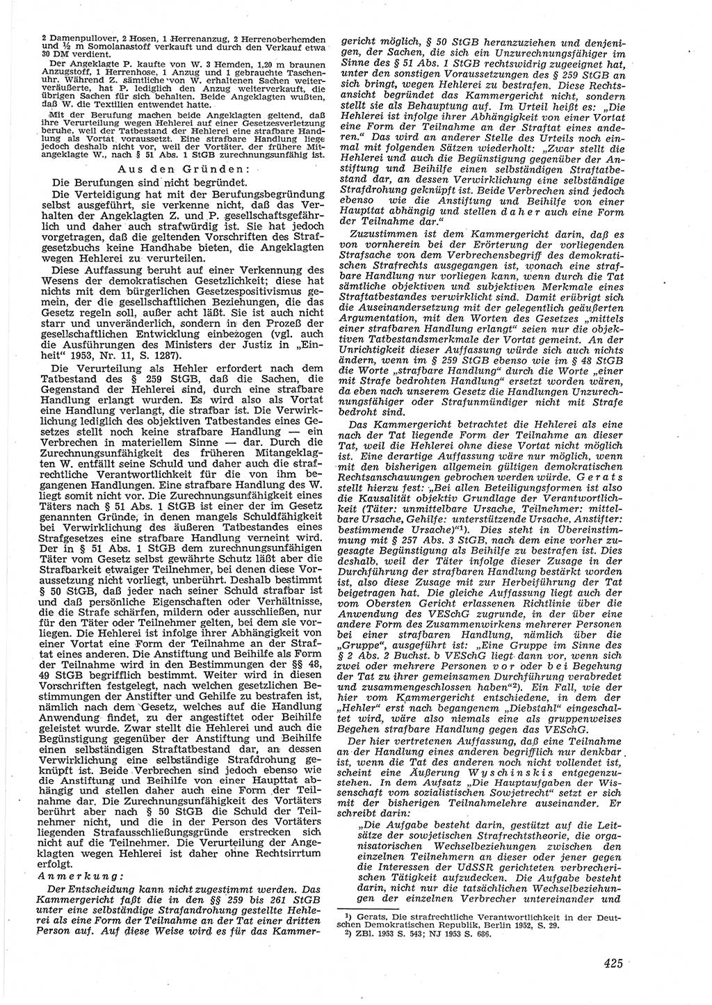 Neue Justiz (NJ), Zeitschrift für Recht und Rechtswissenschaft [Deutsche Demokratische Republik (DDR)], 8. Jahrgang 1954, Seite 425 (NJ DDR 1954, S. 425)