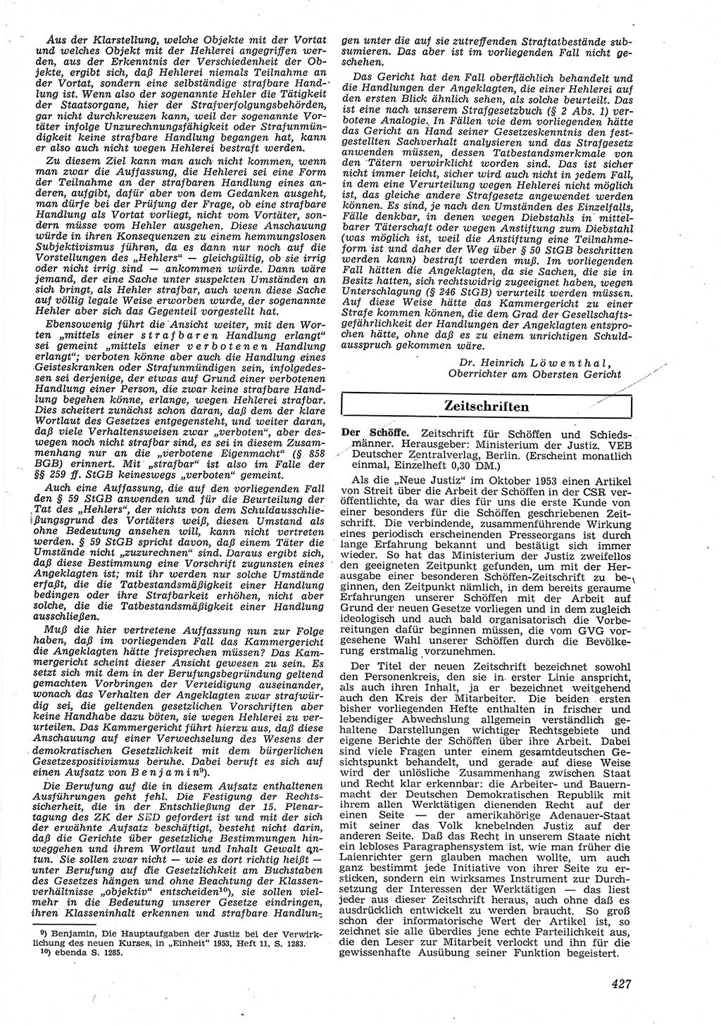 Neue Justiz (NJ), Zeitschrift für Recht und Rechtswissenschaft [Deutsche Demokratische Republik (DDR)], 8. Jahrgang 1954, Seite 427 (NJ DDR 1954, S. 427)