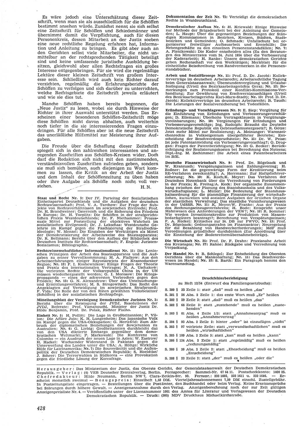Neue Justiz (NJ), Zeitschrift für Recht und Rechtswissenschaft [Deutsche Demokratische Republik (DDR)], 8. Jahrgang 1954, Seite 428 (NJ DDR 1954, S. 428)