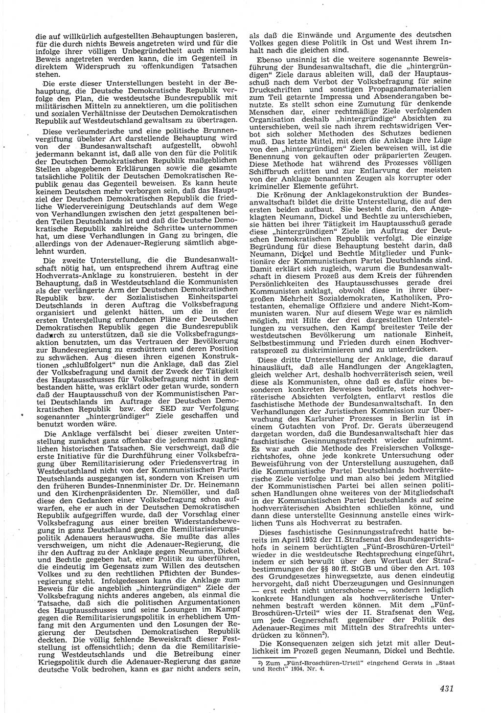 Neue Justiz (NJ), Zeitschrift für Recht und Rechtswissenschaft [Deutsche Demokratische Republik (DDR)], 8. Jahrgang 1954, Seite 431 (NJ DDR 1954, S. 431)