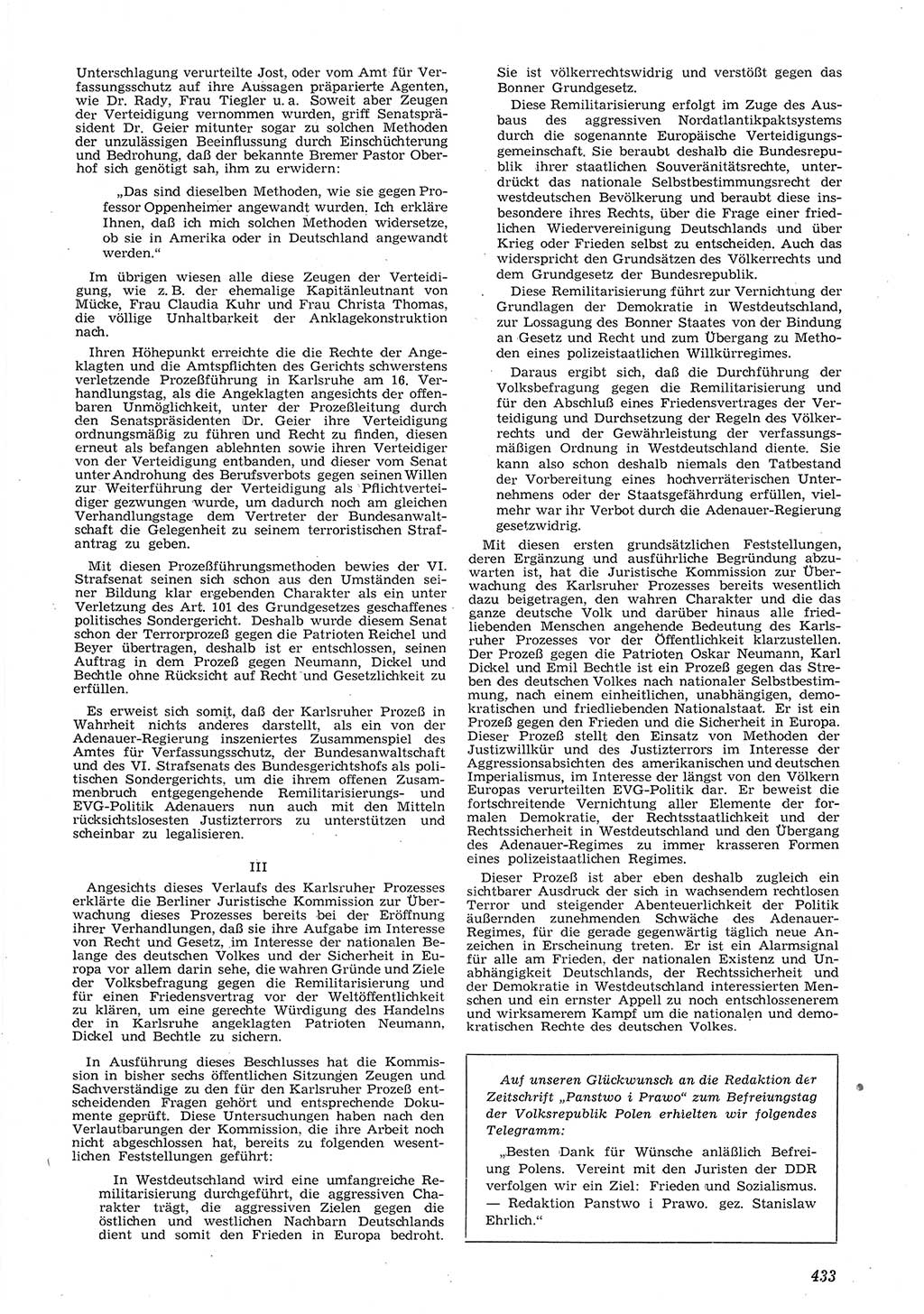 Neue Justiz (NJ), Zeitschrift für Recht und Rechtswissenschaft [Deutsche Demokratische Republik (DDR)], 8. Jahrgang 1954, Seite 433 (NJ DDR 1954, S. 433)