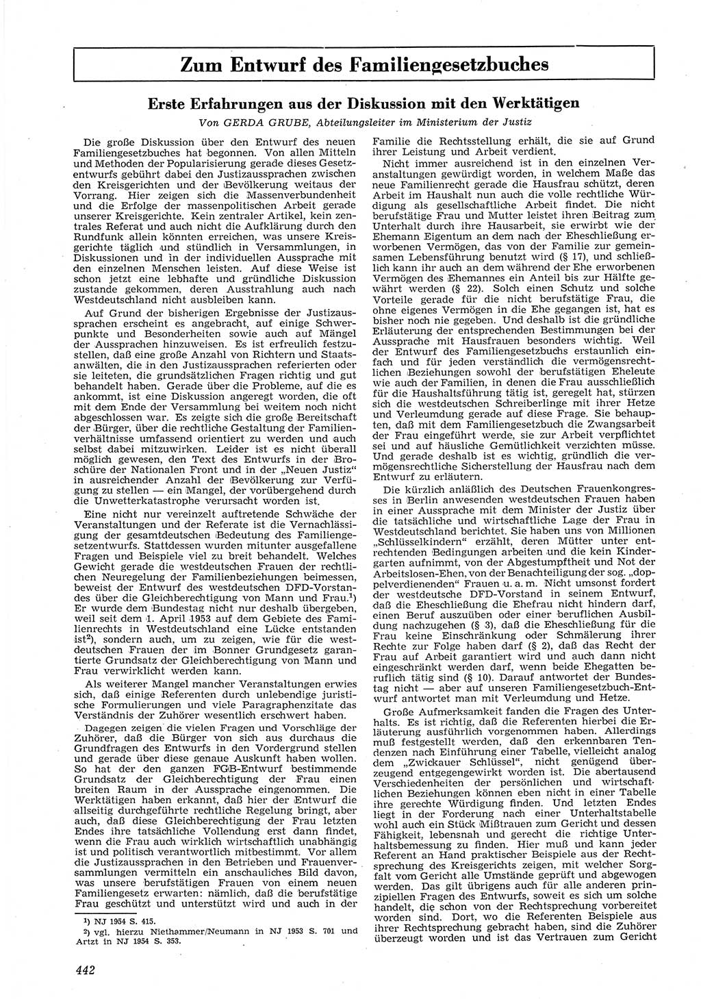 Neue Justiz (NJ), Zeitschrift für Recht und Rechtswissenschaft [Deutsche Demokratische Republik (DDR)], 8. Jahrgang 1954, Seite 442 (NJ DDR 1954, S. 442)