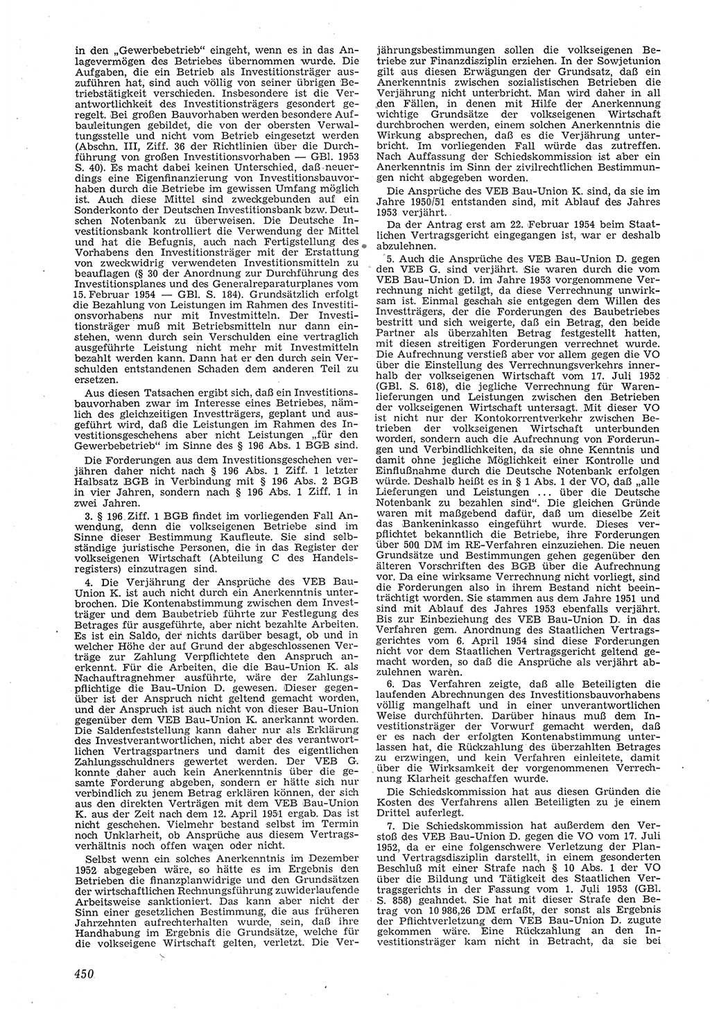 Neue Justiz (NJ), Zeitschrift für Recht und Rechtswissenschaft [Deutsche Demokratische Republik (DDR)], 8. Jahrgang 1954, Seite 450 (NJ DDR 1954, S. 450)