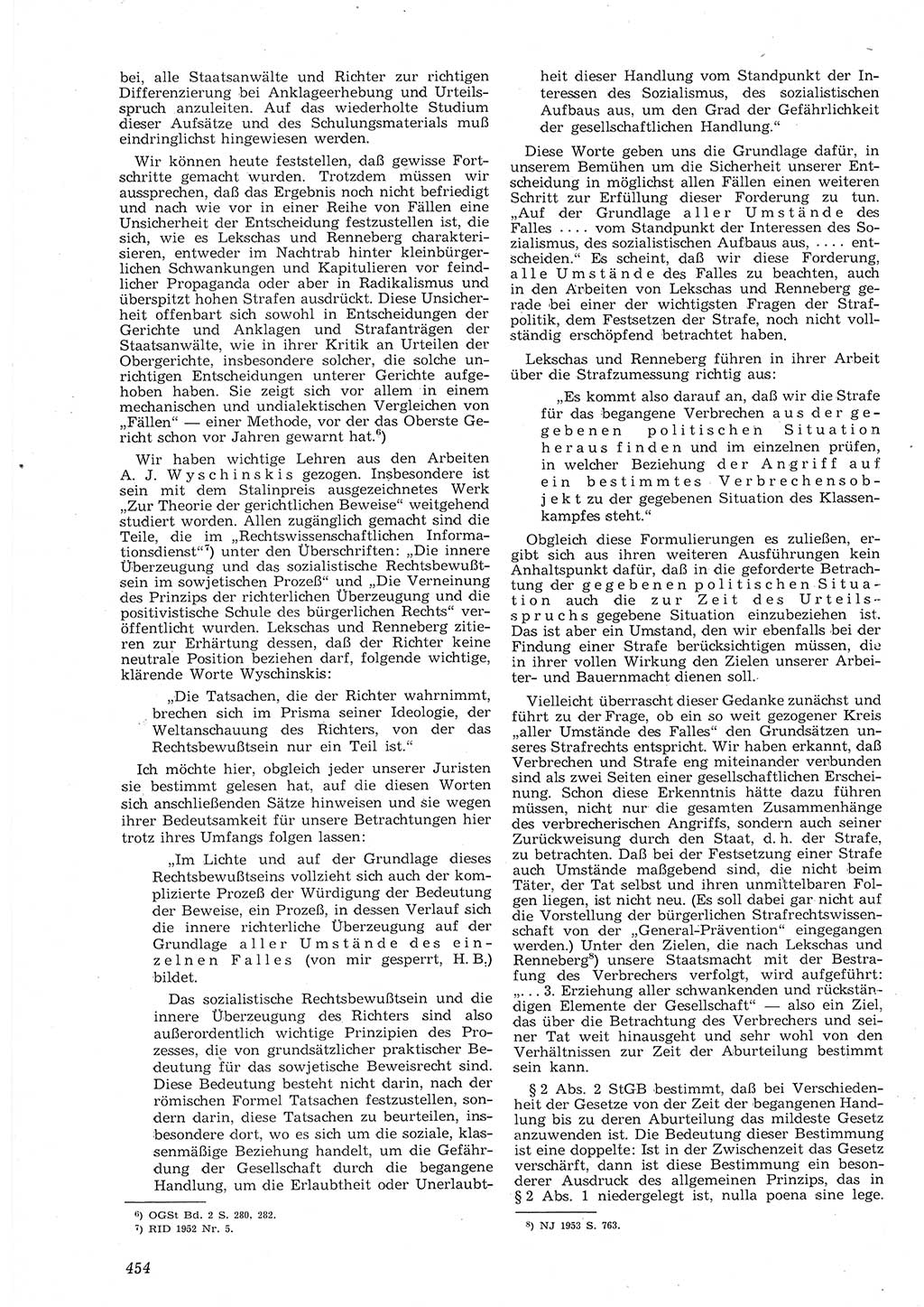 Neue Justiz (NJ), Zeitschrift für Recht und Rechtswissenschaft [Deutsche Demokratische Republik (DDR)], 8. Jahrgang 1954, Seite 454 (NJ DDR 1954, S. 454)