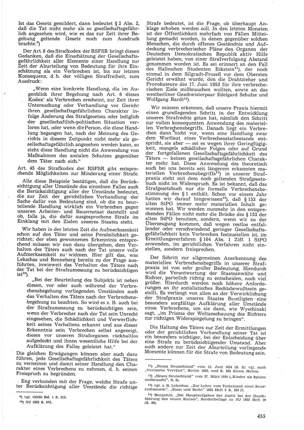 Neue Justiz (NJ), Zeitschrift für Recht und Rechtswissenschaft [Deutsche Demokratische Republik (DDR)], 8. Jahrgang 1954, Seite 455 (NJ DDR 1954, S. 455)