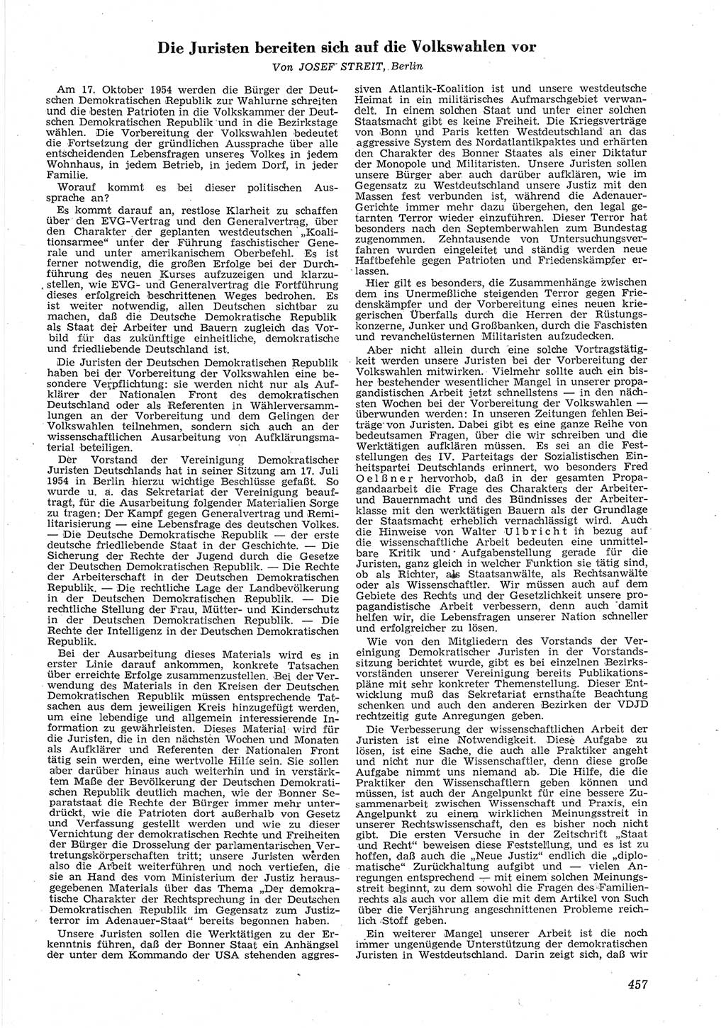 Neue Justiz (NJ), Zeitschrift für Recht und Rechtswissenschaft [Deutsche Demokratische Republik (DDR)], 8. Jahrgang 1954, Seite 457 (NJ DDR 1954, S. 457)