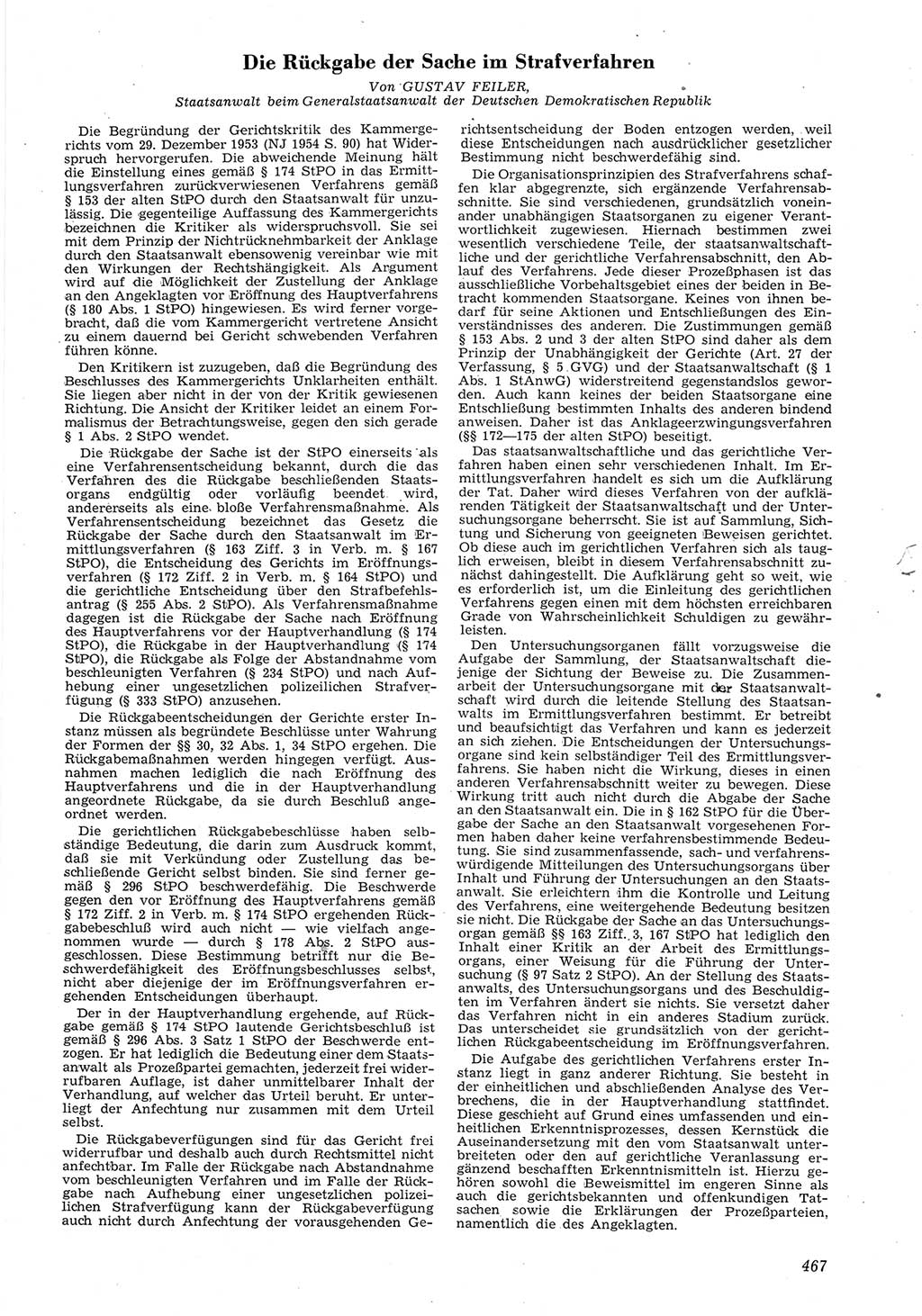 Neue Justiz (NJ), Zeitschrift für Recht und Rechtswissenschaft [Deutsche Demokratische Republik (DDR)], 8. Jahrgang 1954, Seite 467 (NJ DDR 1954, S. 467)