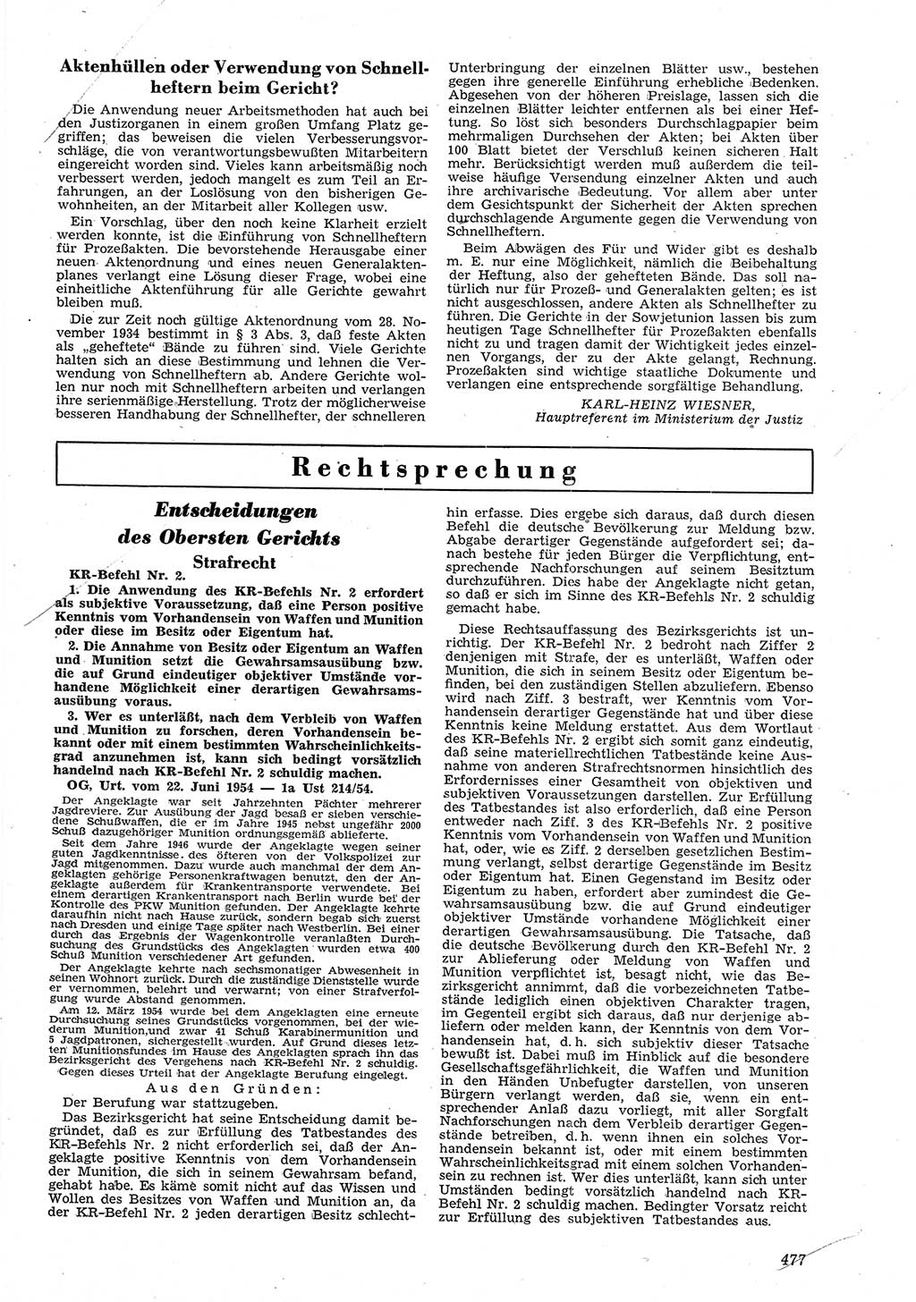 Neue Justiz (NJ), Zeitschrift für Recht und Rechtswissenschaft [Deutsche Demokratische Republik (DDR)], 8. Jahrgang 1954, Seite 477 (NJ DDR 1954, S. 477)
