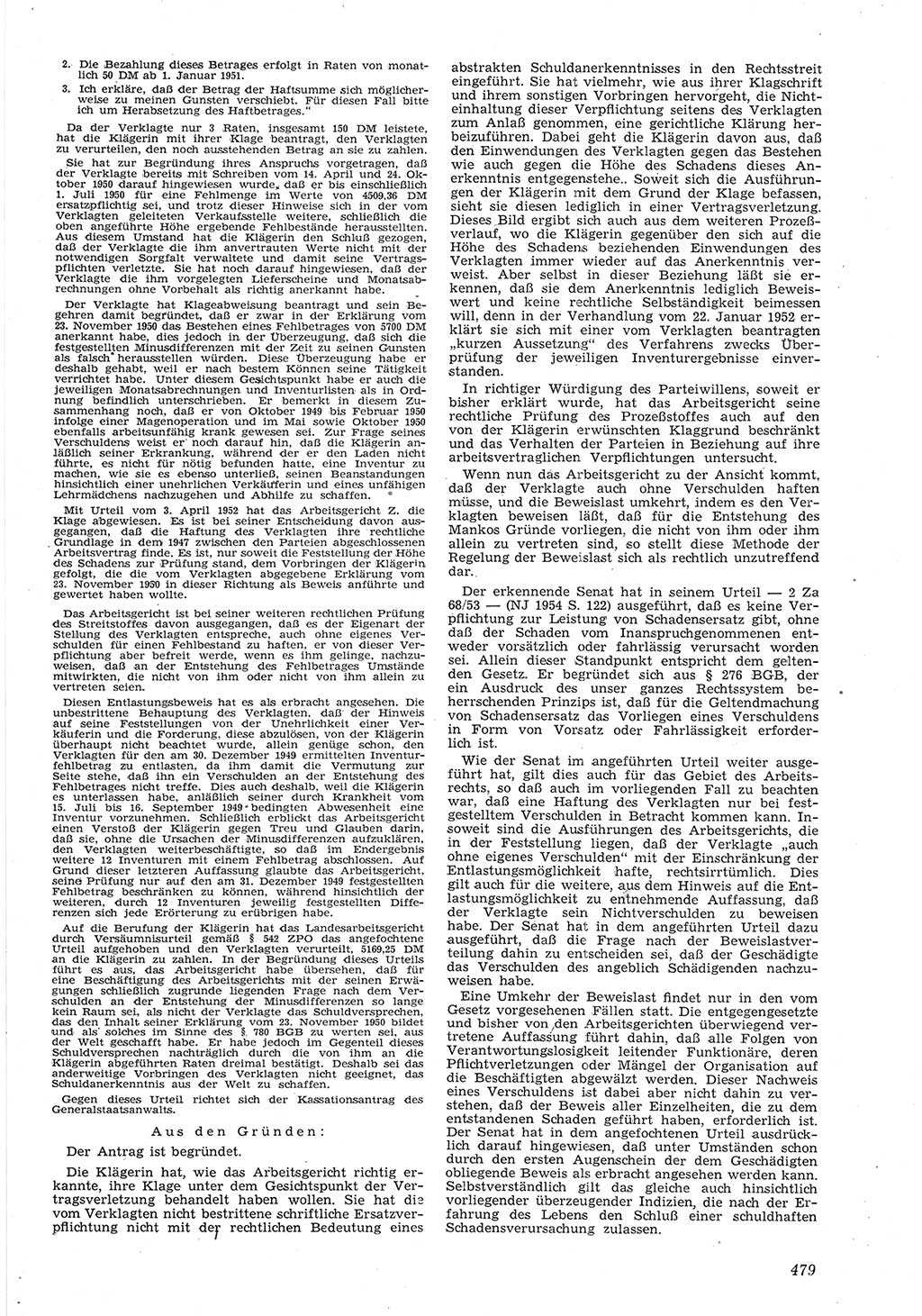 Neue Justiz (NJ), Zeitschrift für Recht und Rechtswissenschaft [Deutsche Demokratische Republik (DDR)], 8. Jahrgang 1954, Seite 479 (NJ DDR 1954, S. 479)