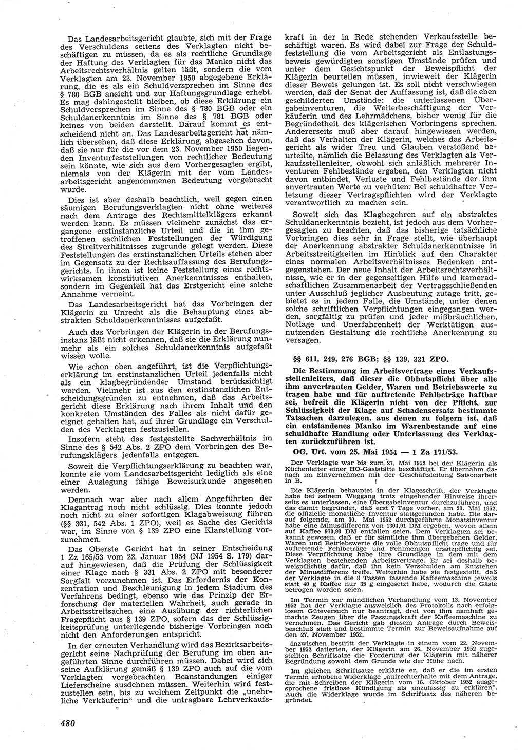 Neue Justiz (NJ), Zeitschrift für Recht und Rechtswissenschaft [Deutsche Demokratische Republik (DDR)], 8. Jahrgang 1954, Seite 480 (NJ DDR 1954, S. 480)