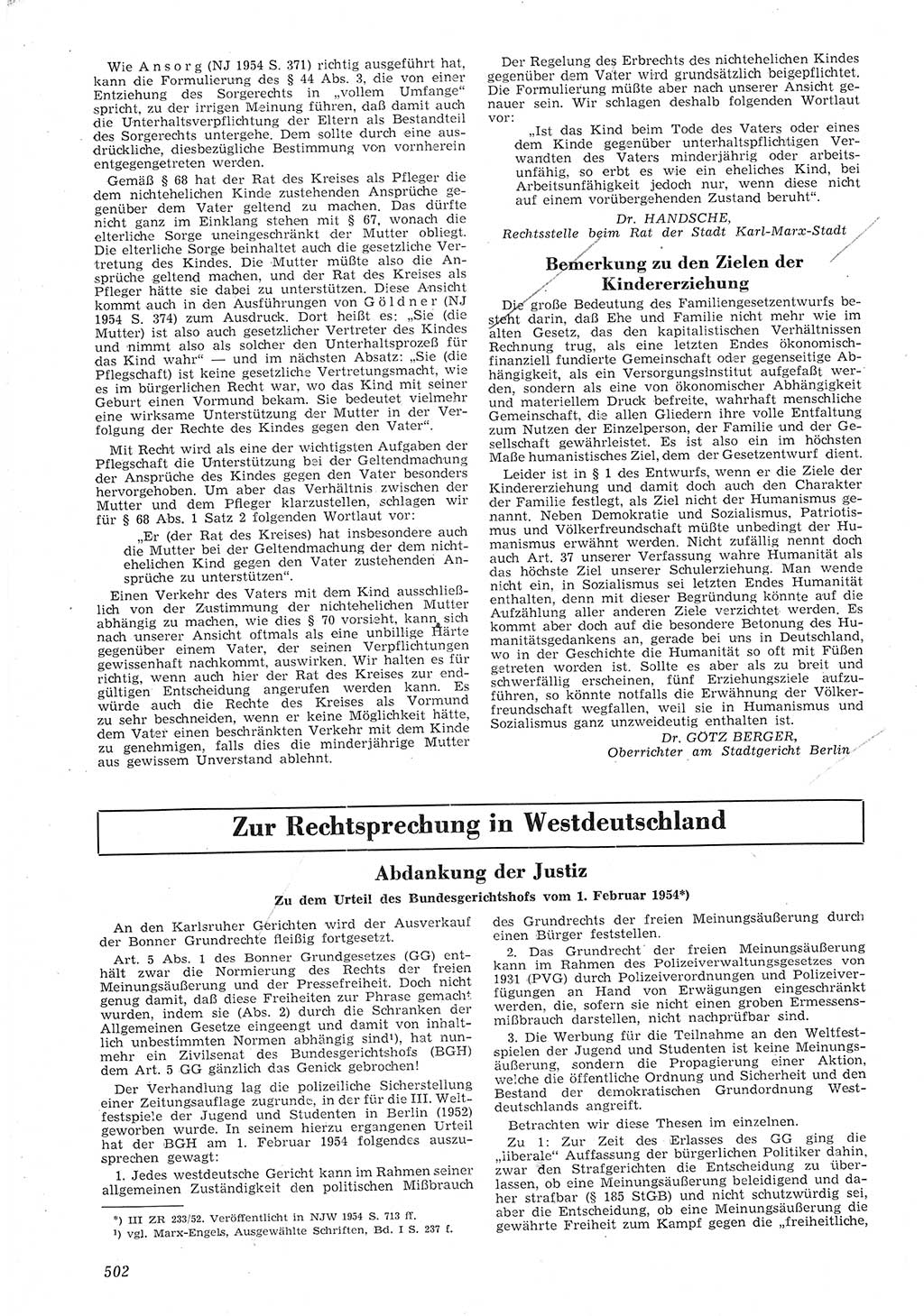 Neue Justiz (NJ), Zeitschrift für Recht und Rechtswissenschaft [Deutsche Demokratische Republik (DDR)], 8. Jahrgang 1954, Seite 502 (NJ DDR 1954, S. 502)