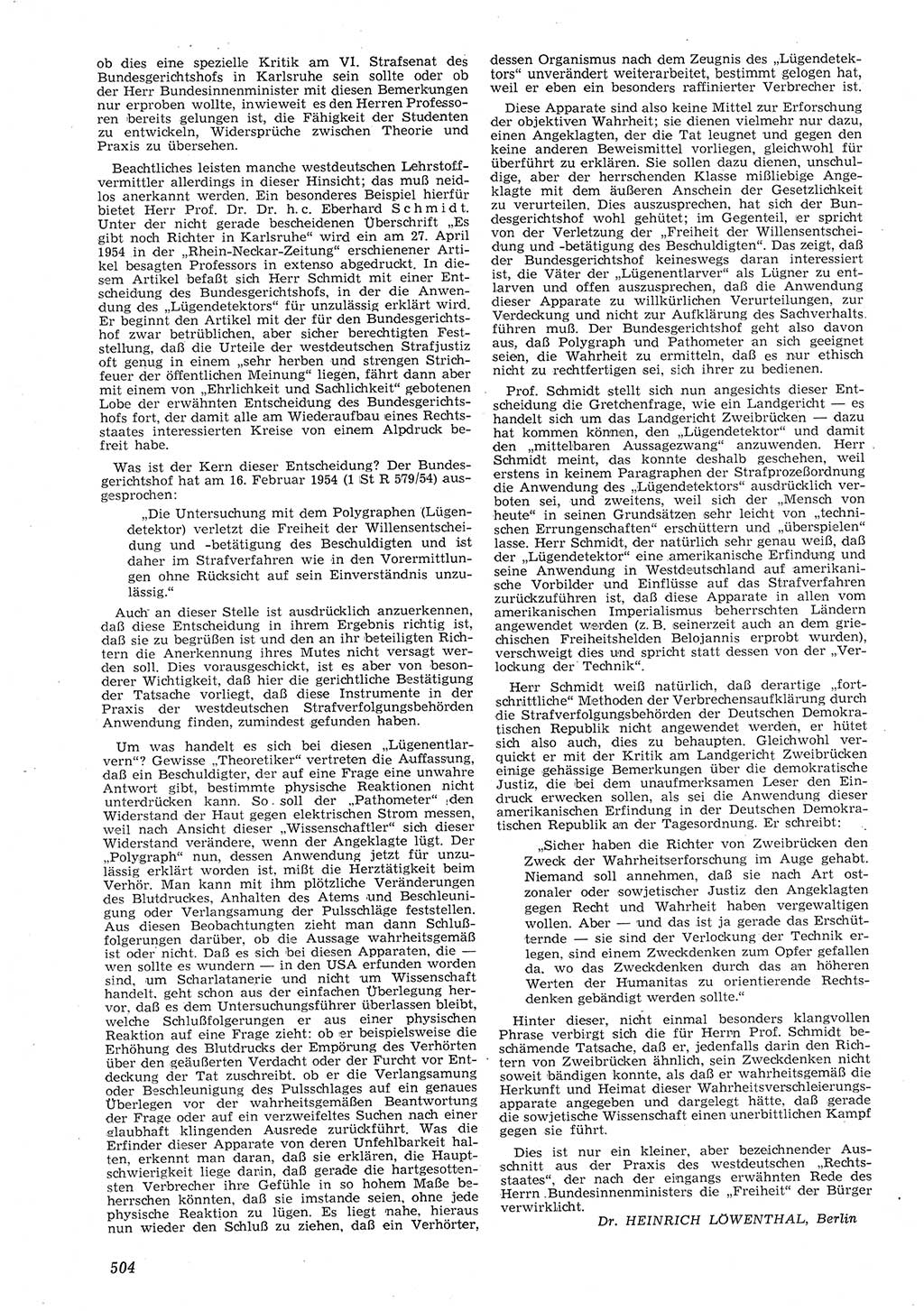 Neue Justiz (NJ), Zeitschrift für Recht und Rechtswissenschaft [Deutsche Demokratische Republik (DDR)], 8. Jahrgang 1954, Seite 504 (NJ DDR 1954, S. 504)