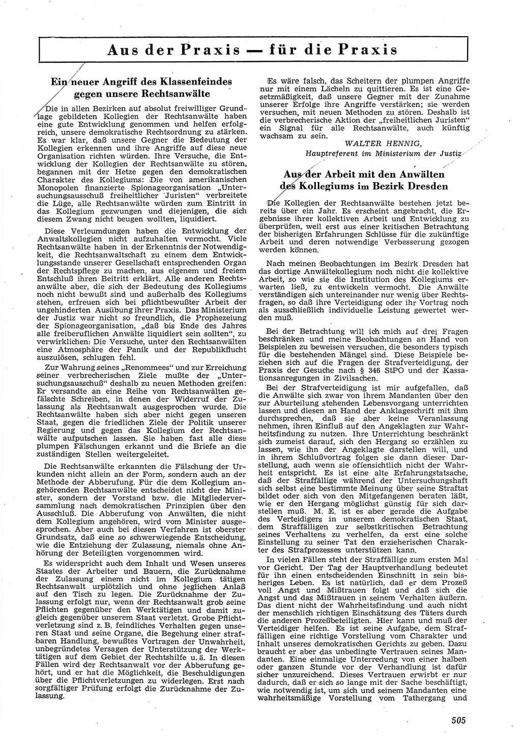 Neue Justiz (NJ), Zeitschrift für Recht und Rechtswissenschaft [Deutsche Demokratische Republik (DDR)], 8. Jahrgang 1954, Seite 505 (NJ DDR 1954, S. 505)