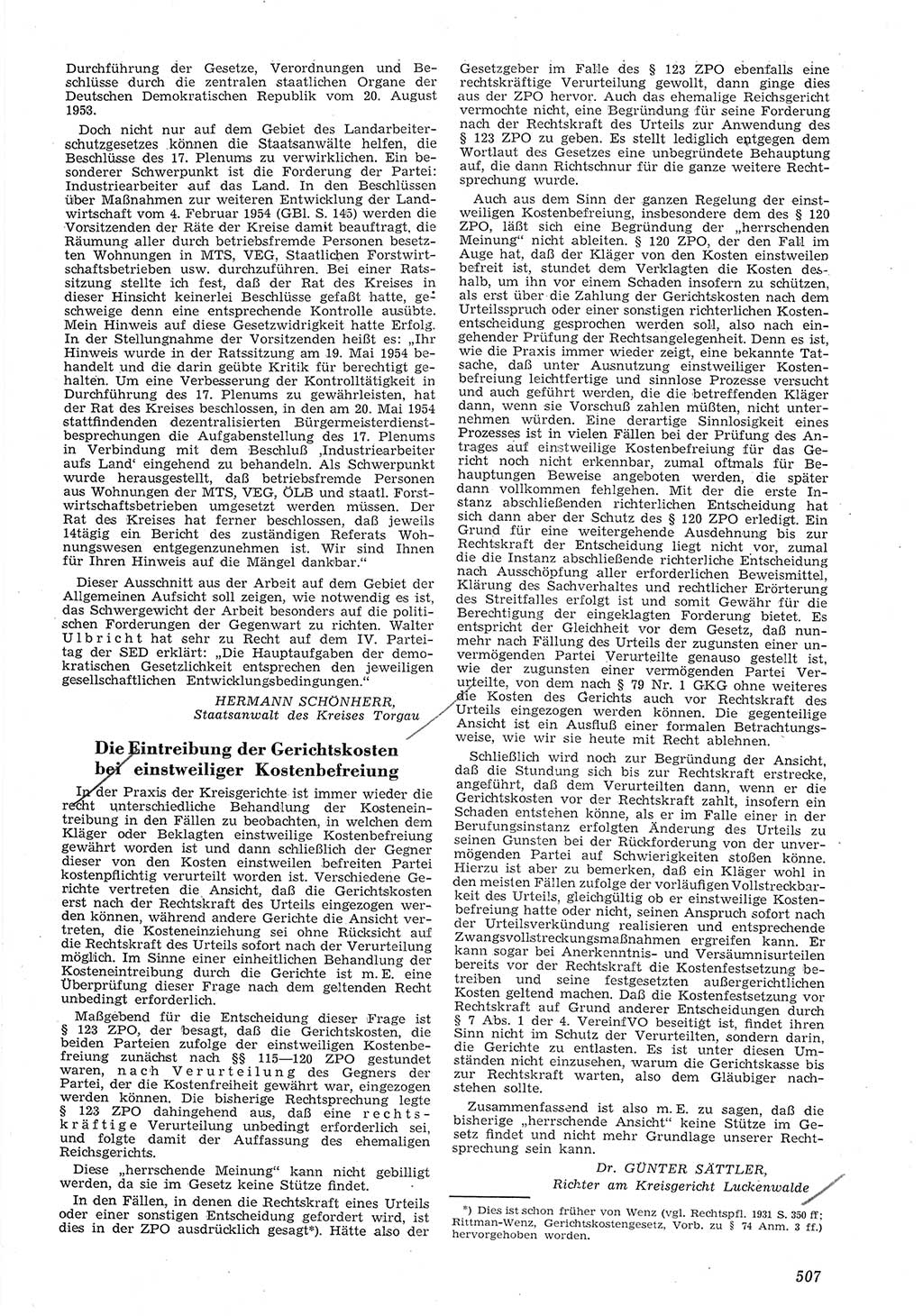 Neue Justiz (NJ), Zeitschrift für Recht und Rechtswissenschaft [Deutsche Demokratische Republik (DDR)], 8. Jahrgang 1954, Seite 507 (NJ DDR 1954, S. 507)