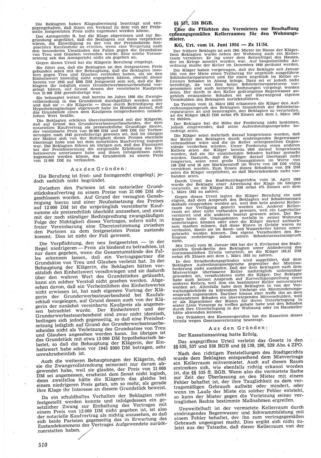 Neue Justiz (NJ), Zeitschrift für Recht und Rechtswissenschaft [Deutsche Demokratische Republik (DDR)], 8. Jahrgang 1954, Seite 510 (NJ DDR 1954, S. 510)