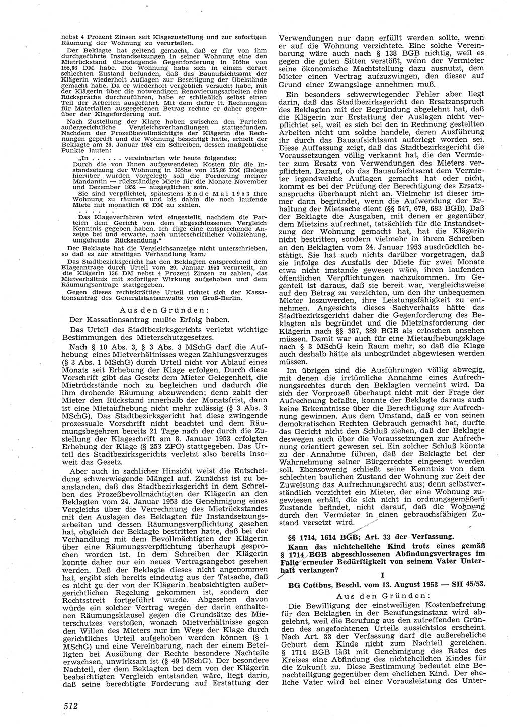 Neue Justiz (NJ), Zeitschrift für Recht und Rechtswissenschaft [Deutsche Demokratische Republik (DDR)], 8. Jahrgang 1954, Seite 512 (NJ DDR 1954, S. 512)