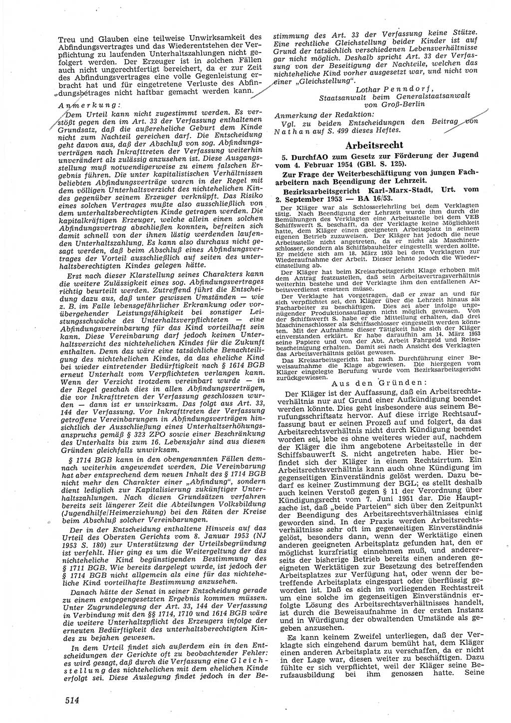 Neue Justiz (NJ), Zeitschrift für Recht und Rechtswissenschaft [Deutsche Demokratische Republik (DDR)], 8. Jahrgang 1954, Seite 514 (NJ DDR 1954, S. 514)