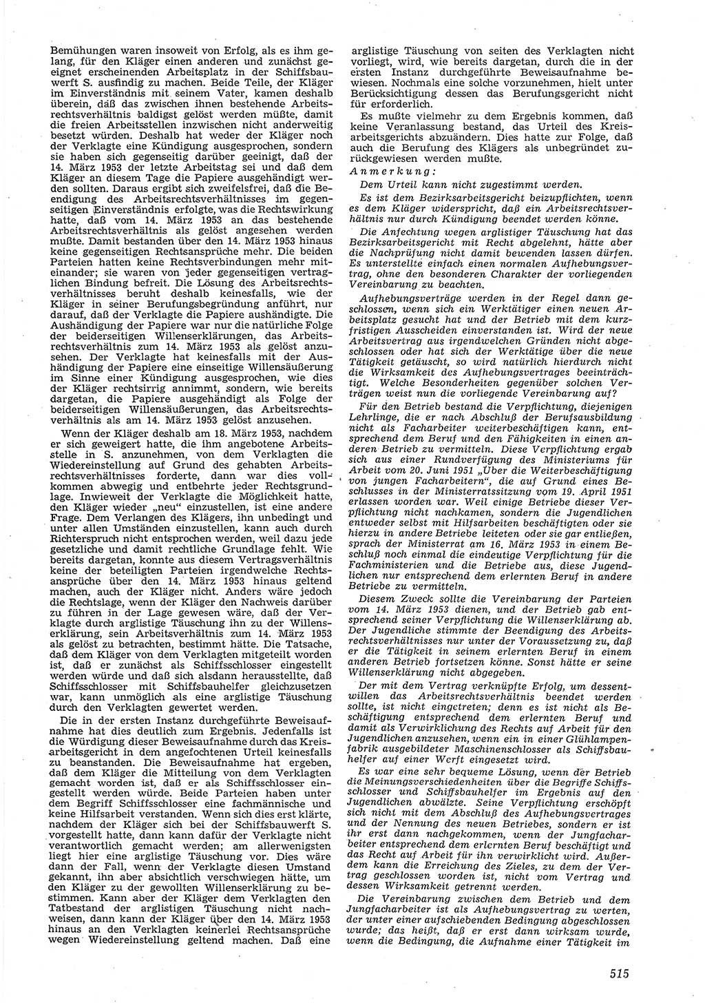 Neue Justiz (NJ), Zeitschrift für Recht und Rechtswissenschaft [Deutsche Demokratische Republik (DDR)], 8. Jahrgang 1954, Seite 515 (NJ DDR 1954, S. 515)