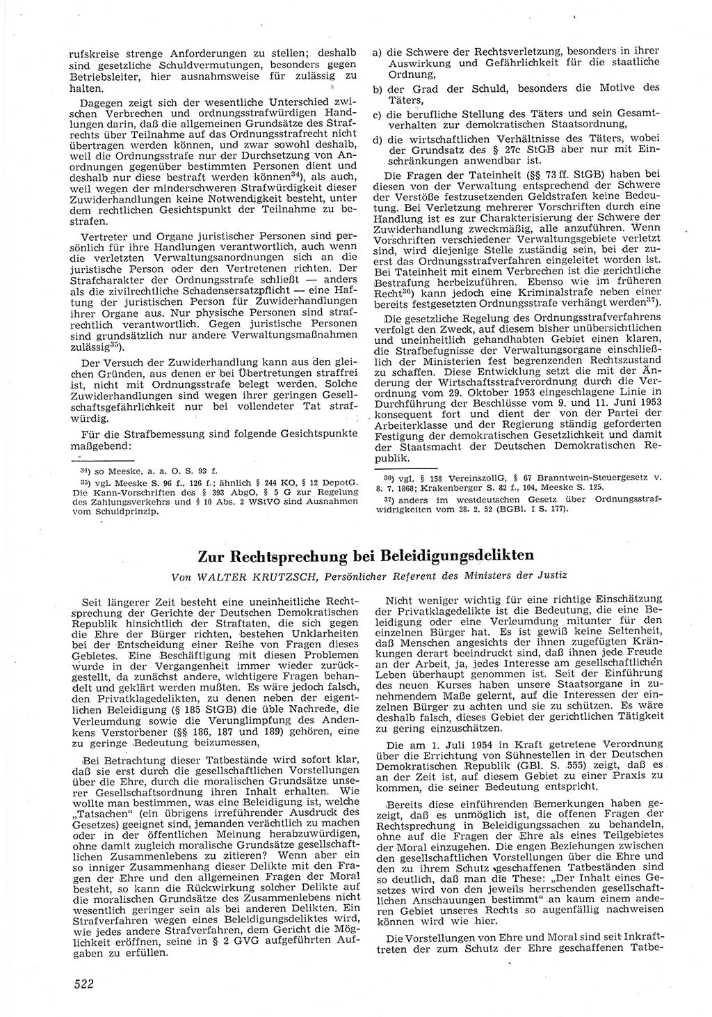 Neue Justiz (NJ), Zeitschrift für Recht und Rechtswissenschaft [Deutsche Demokratische Republik (DDR)], 8. Jahrgang 1954, Seite 522 (NJ DDR 1954, S. 522)