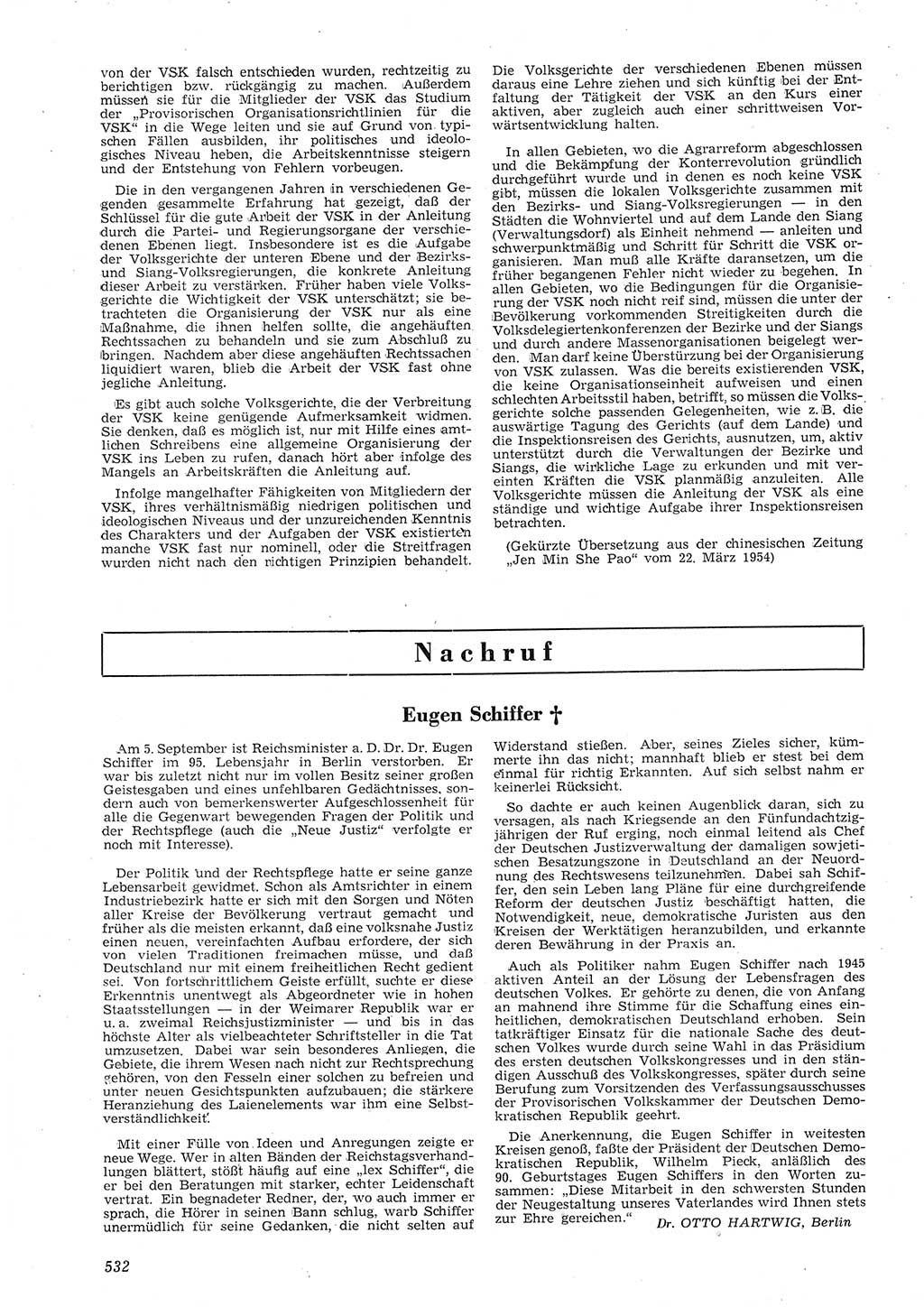 Neue Justiz (NJ), Zeitschrift für Recht und Rechtswissenschaft [Deutsche Demokratische Republik (DDR)], 8. Jahrgang 1954, Seite 532 (NJ DDR 1954, S. 532)